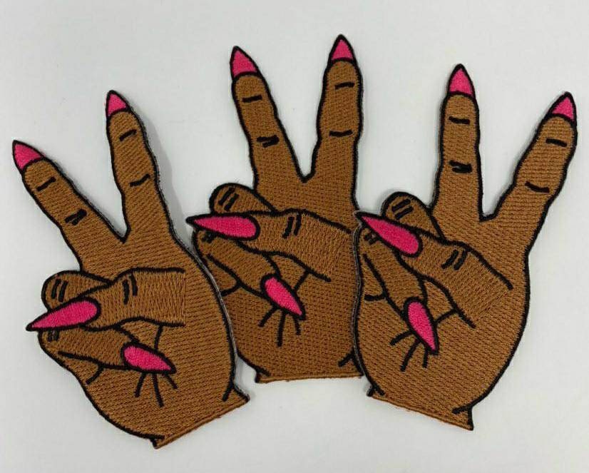 Hand Sign &#x22;Peace Out&#x22; Iron-on Embroidered Patch, Exclusive Appliques, Size 3&#x22; inches