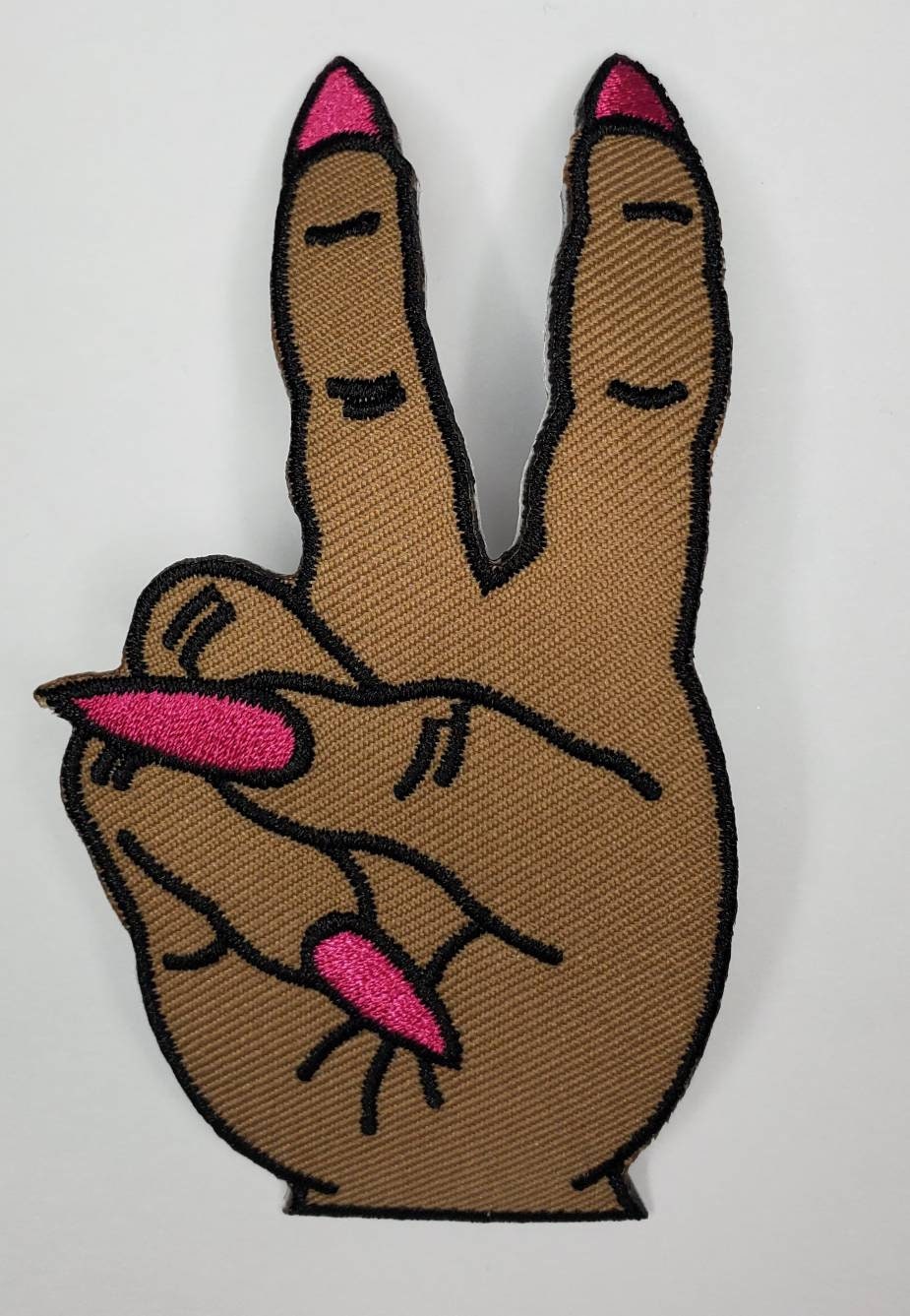 Hand Sign &#x22;Peace Out&#x22; Iron-on Embroidered Patch, Exclusive Appliques, Size 3&#x22; inches