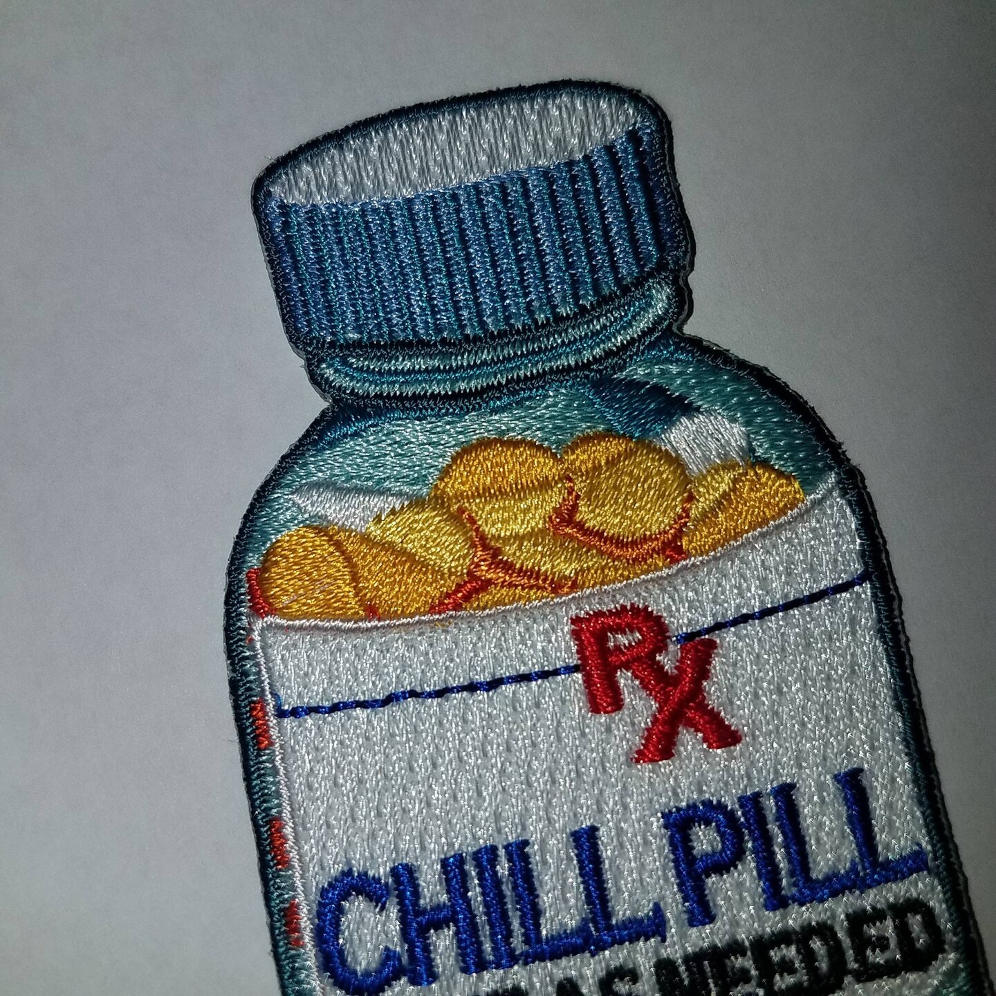 &#x22;Chill Pill&#x22; Embroidered Patch, Fun Appliques, Iron or Sew On Patches, 1 pc