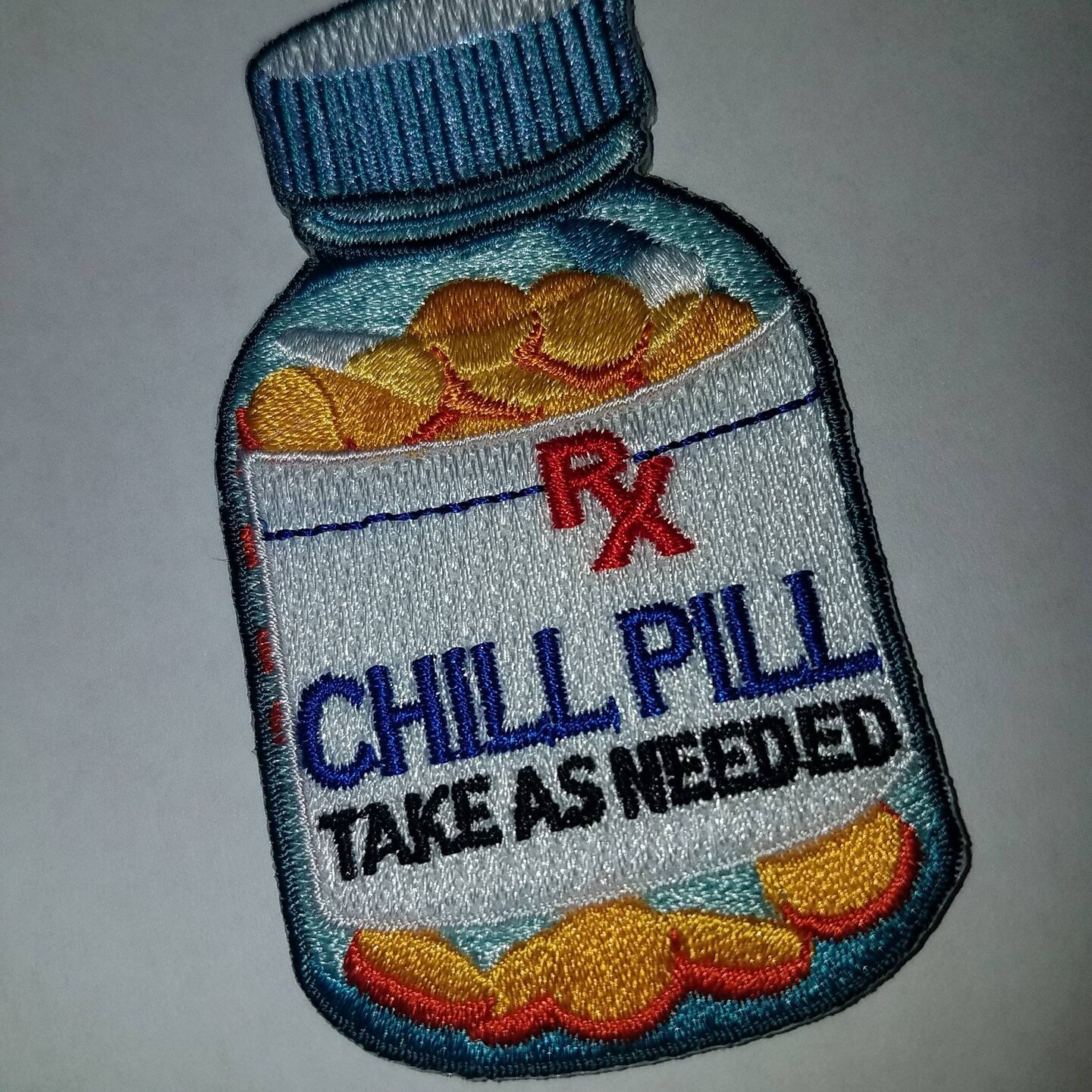 &#x22;Chill Pill&#x22; Embroidered Patch, Fun Appliques, Iron or Sew On Patches, 1 pc