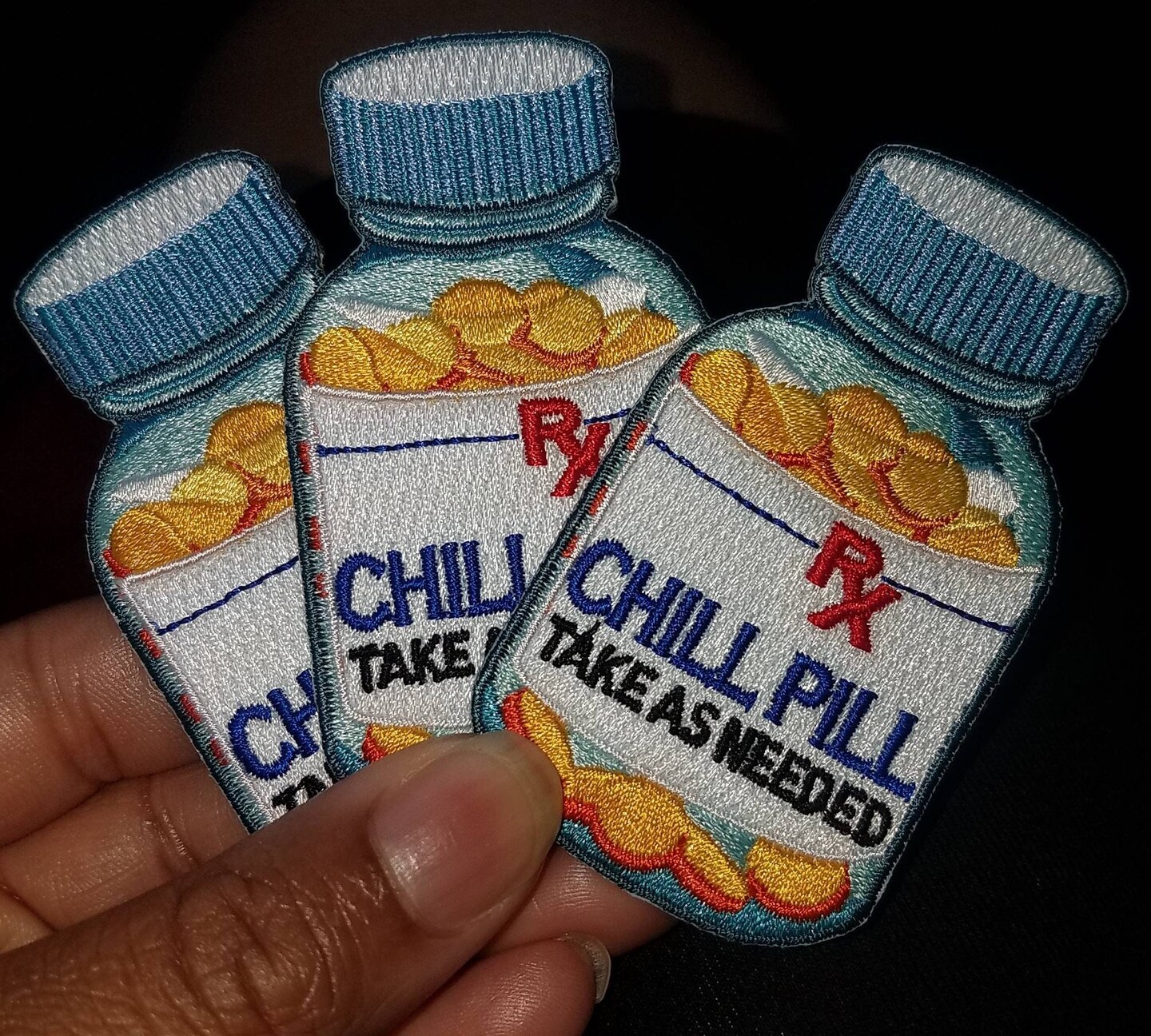 &#x22;Chill Pill&#x22; Embroidered Patch, Fun Appliques, Iron or Sew On Patches, 1 pc