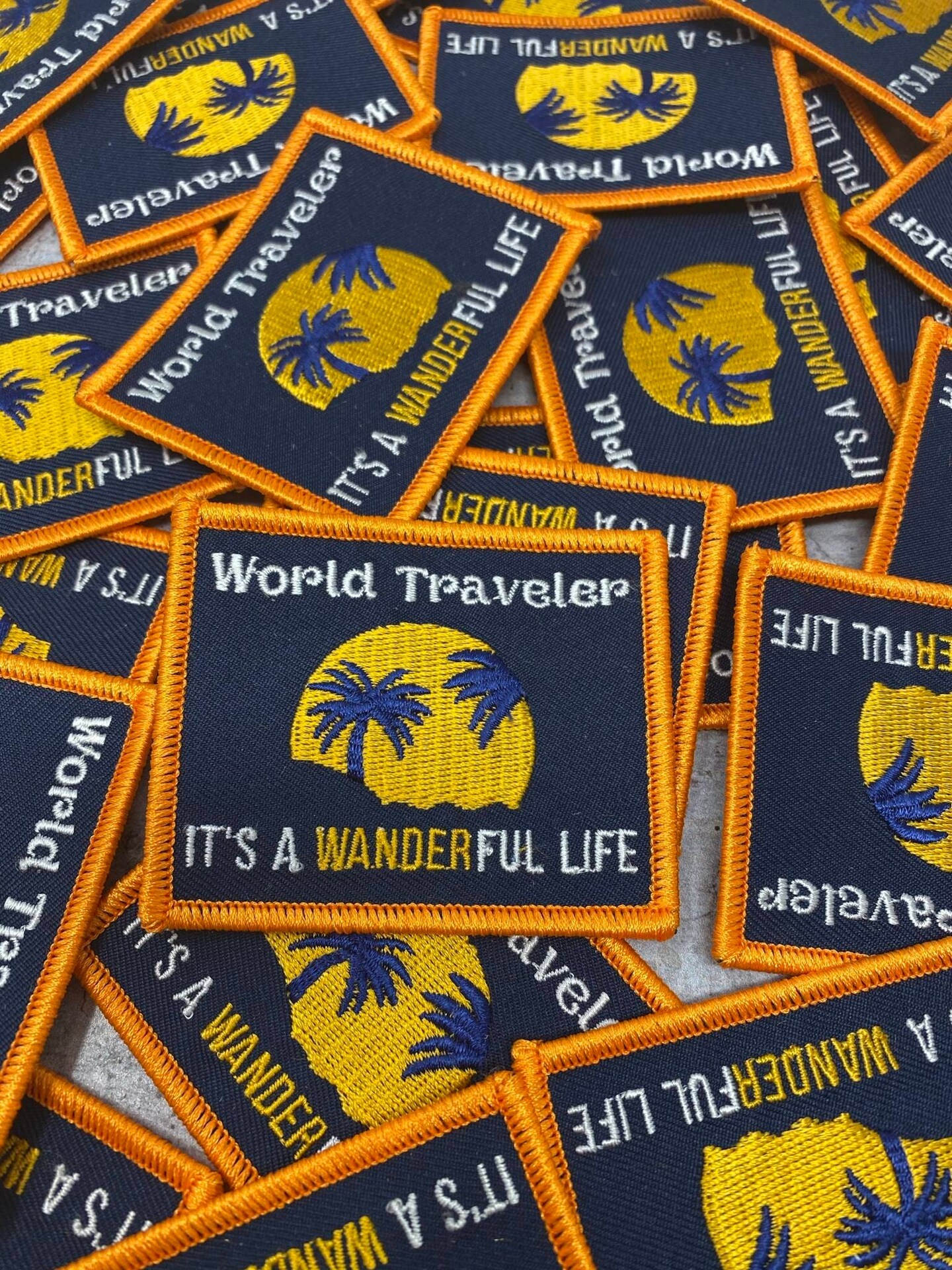 "World Traveler..It's a Wanderful Life" Iron-on Embroidered Patch, Lovers of Travel, Size 2" inches