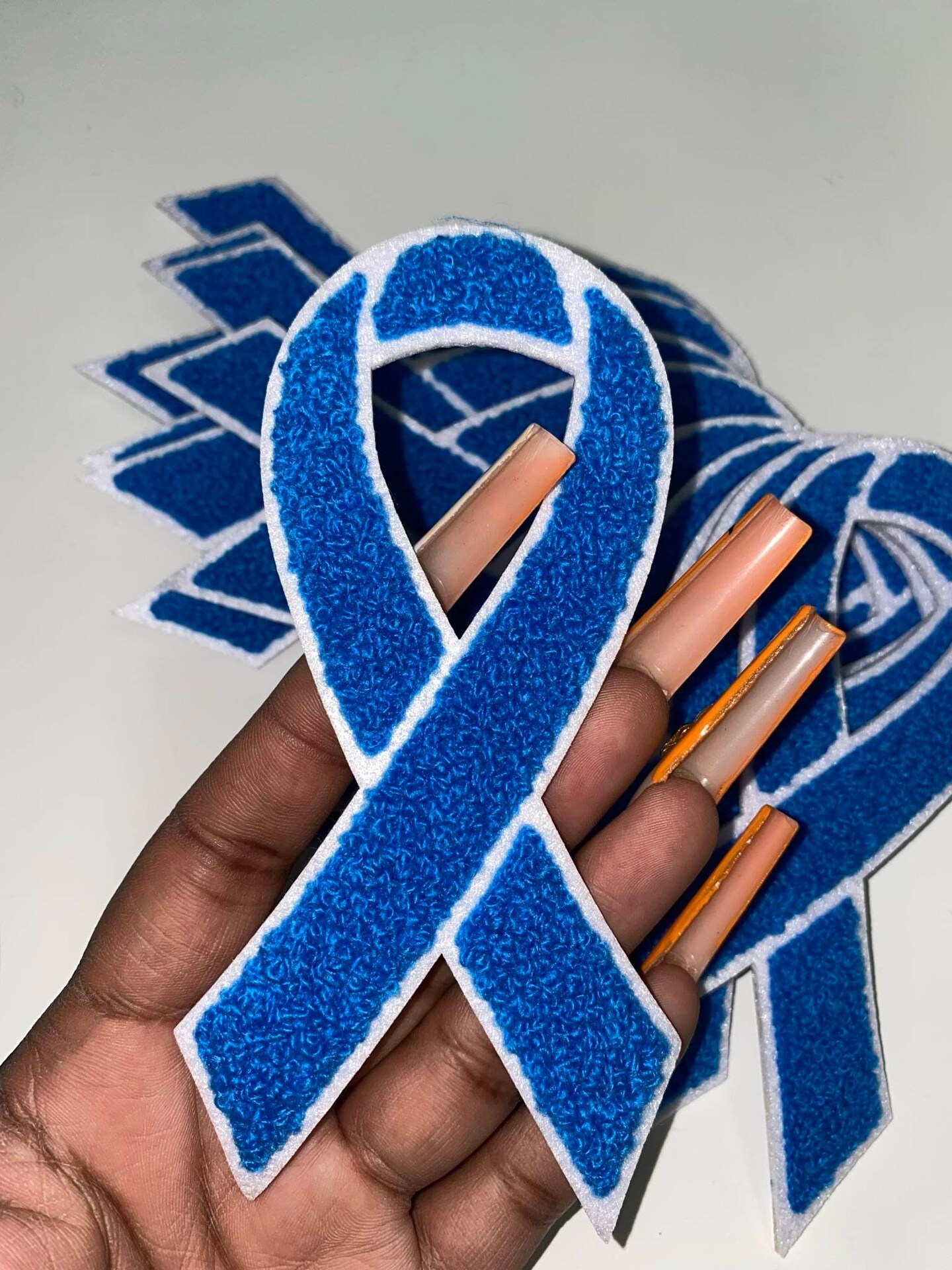 Colon &#x26; Rectal Cancer &#x22;Blue Chenille&#x22; Awareness Ribbon Patch, Iron or Sew-on, 5.5&#x22; inches
