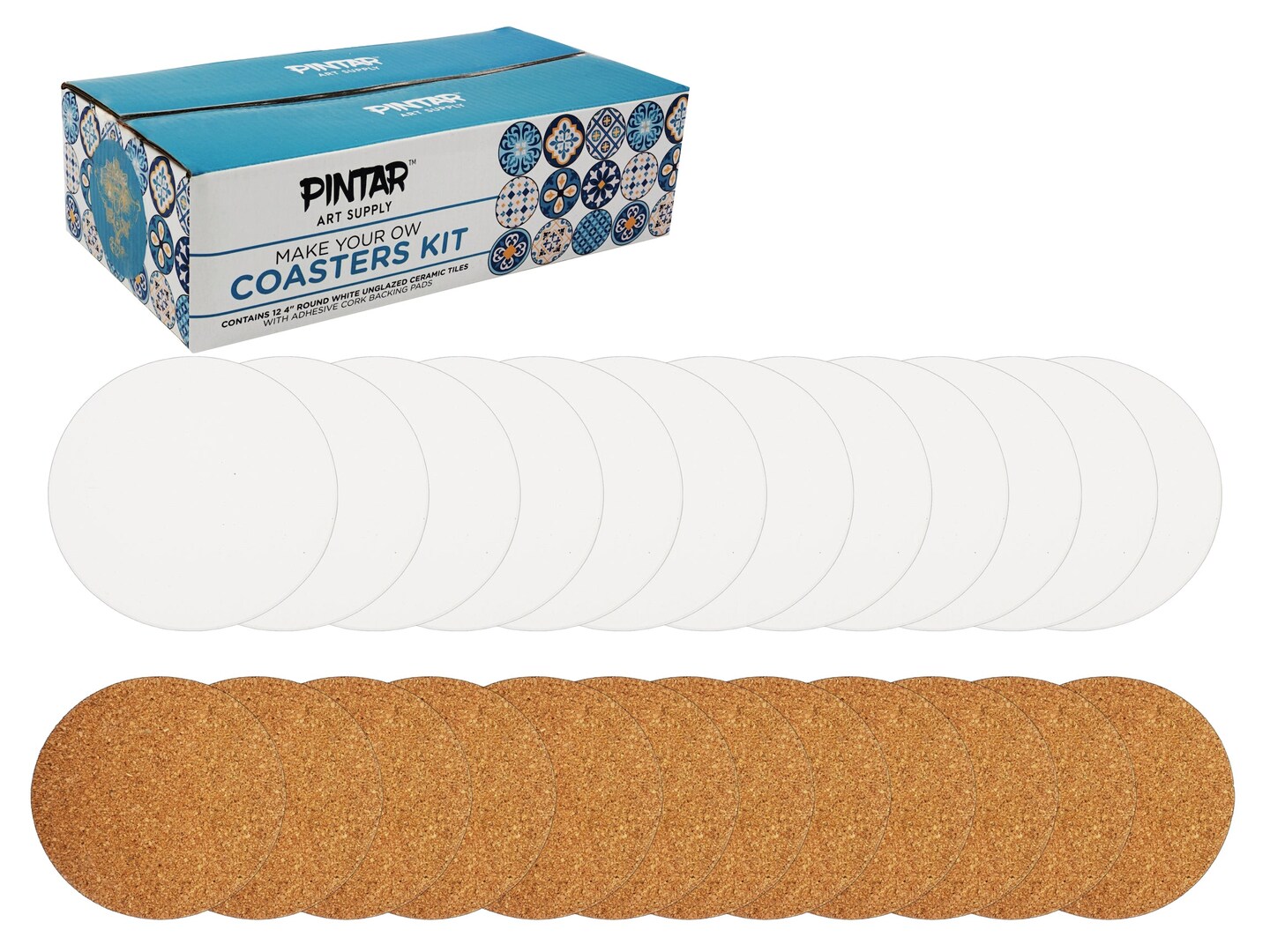 Pintar Make Your Own Coasters Kit12 Pack of 4” Round White Unglazed