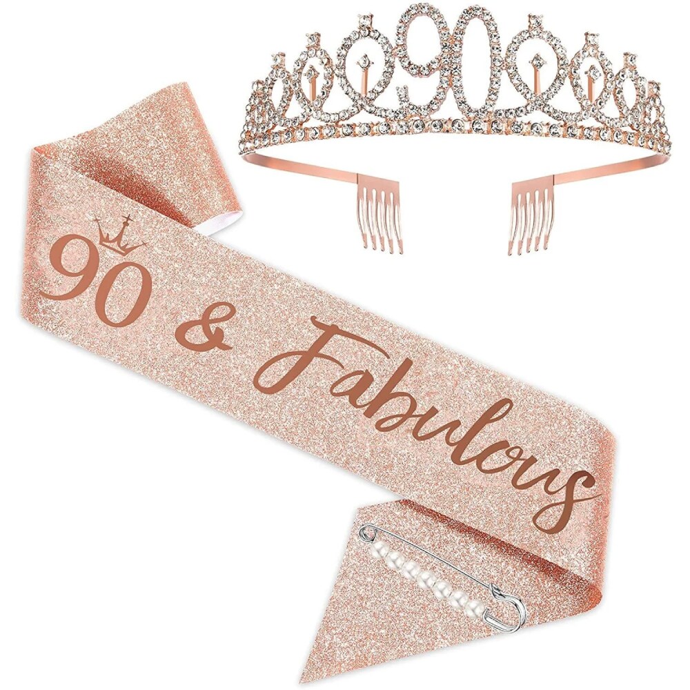 90th Birthday Sash and Crown Happy Rose Gold