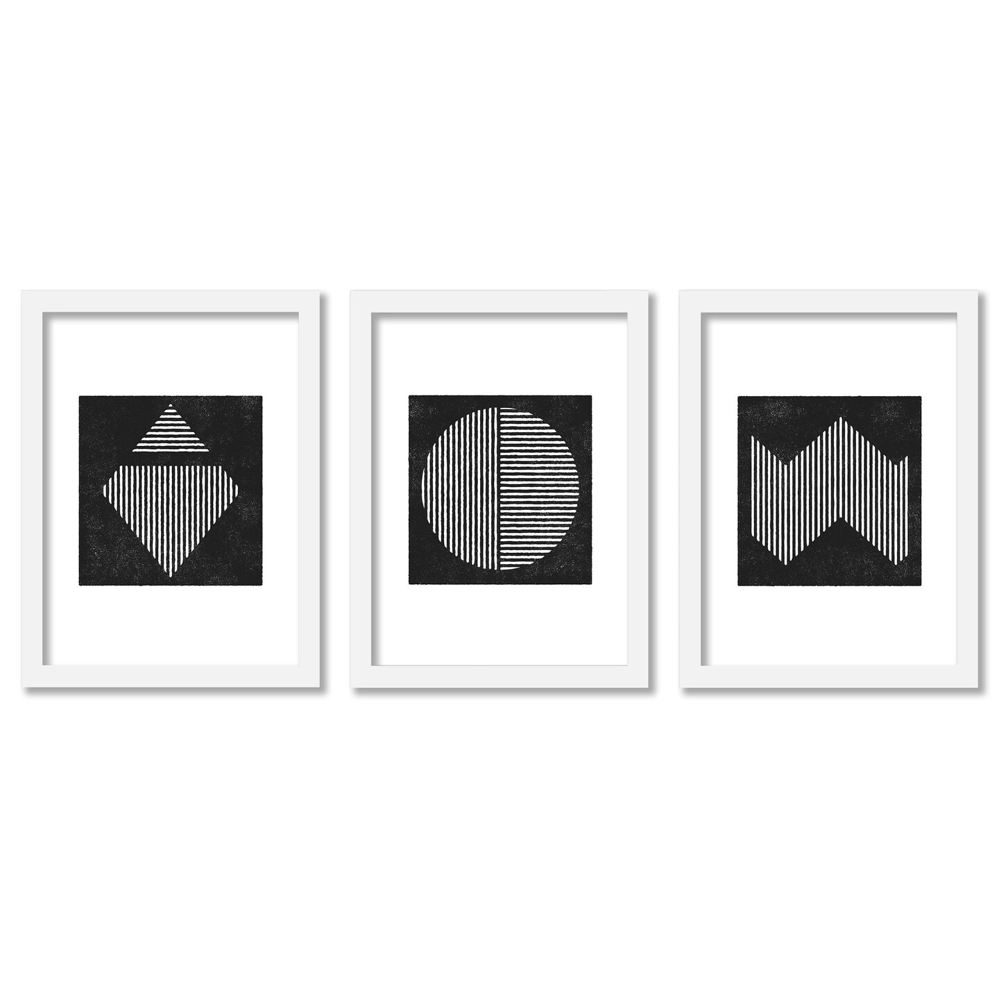 Linocut Shapes by Roseanne Kenny 3 Piece Gallery Framed Print Art Set