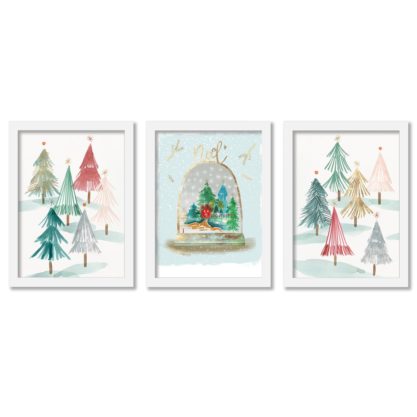 Holiday Snow Globe by PI Holiday Collection - 3 Piece Gallery Framed Print Art Set