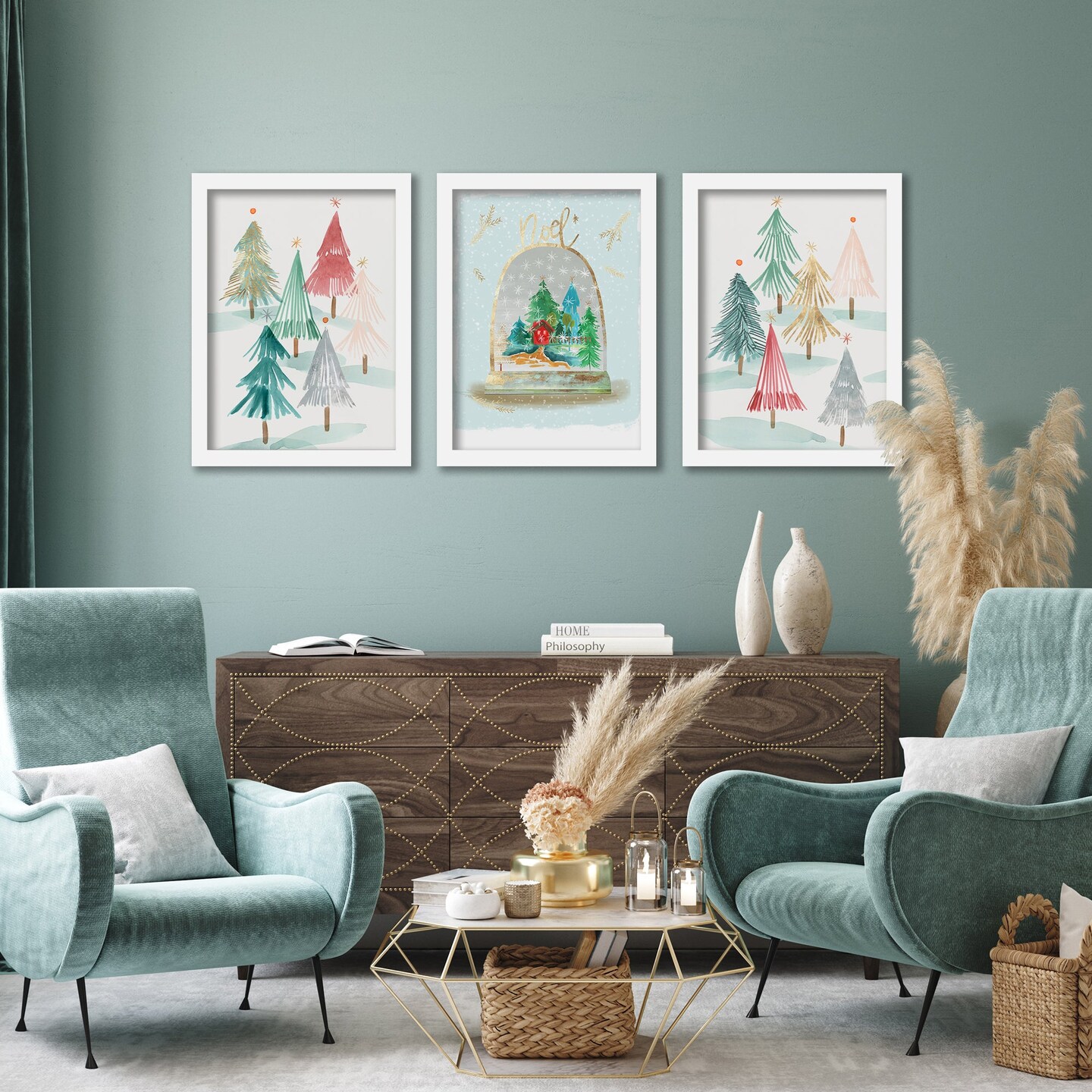 Holiday Snow Globe by PI Holiday Collection - 3 Piece Gallery Framed Print Art Set