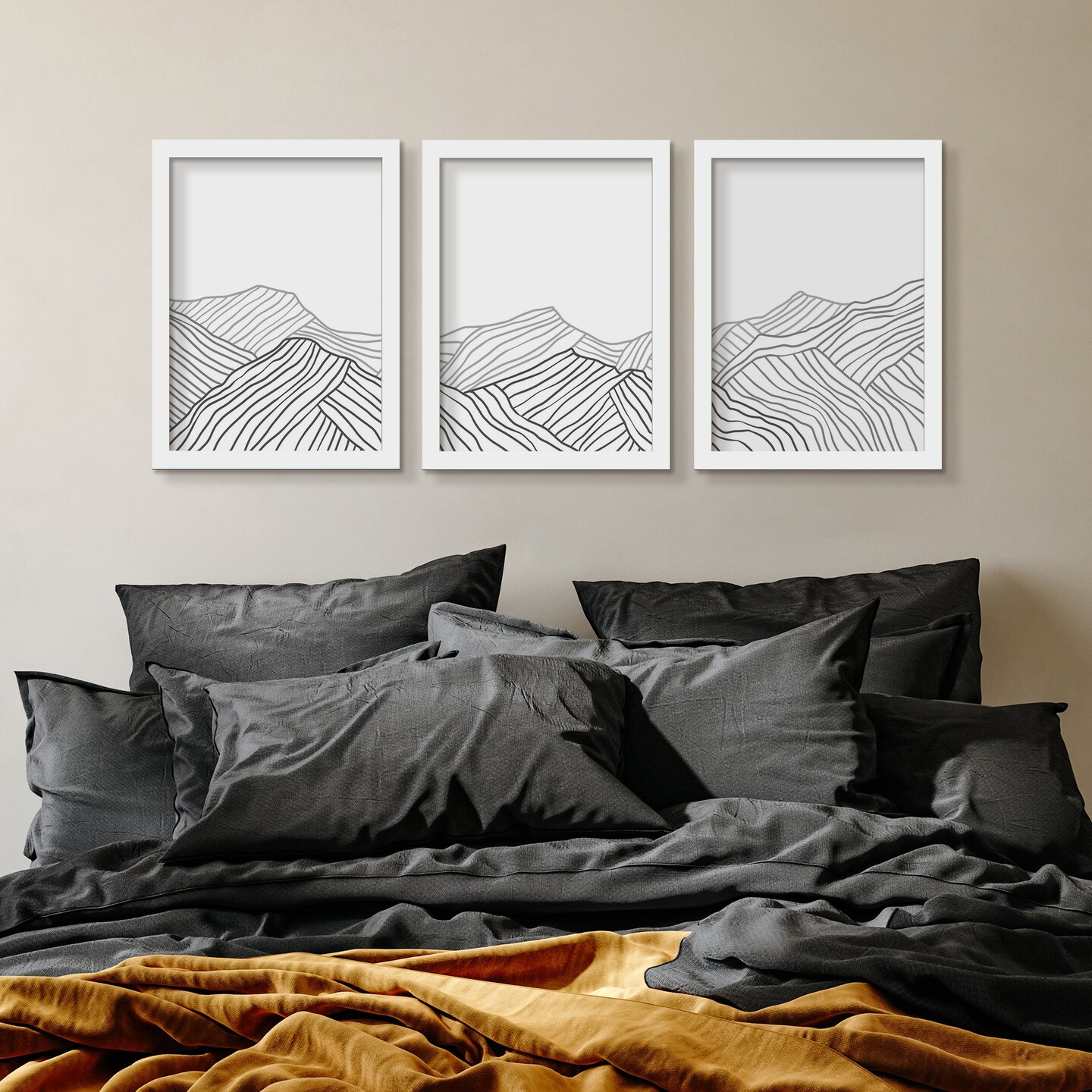Mountain Range Sketch by Jetty Home - 3 Piece Gallery Framed Print Art Set
