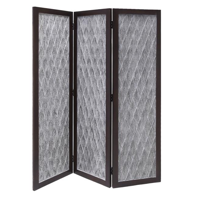 Benzara BM205788 Wooden 3 Panel Room Divider with Textured Diamond