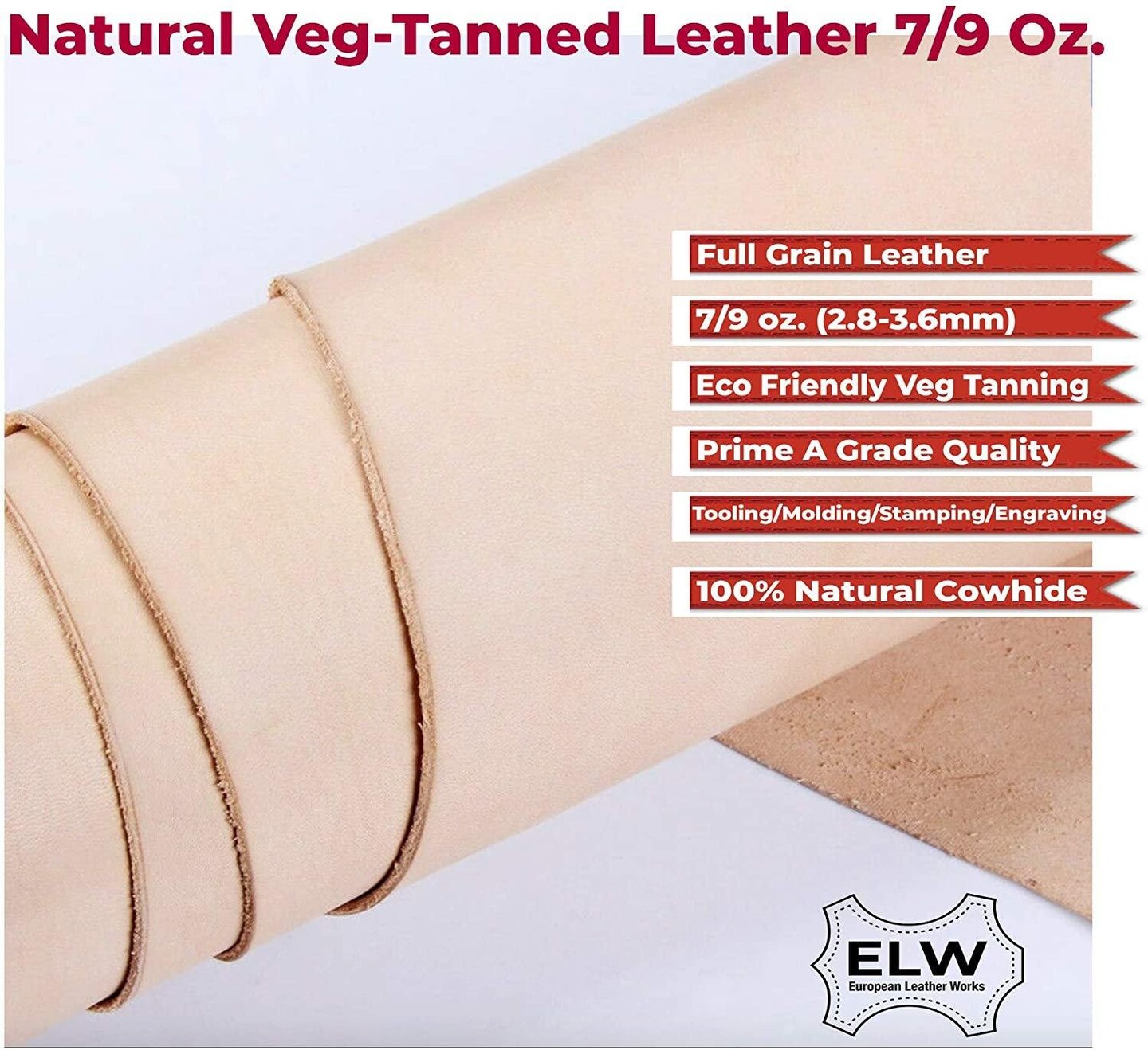  ELW 2-10 oz (.8-4mm) Thickness, 1 LB Vegetable Tanned