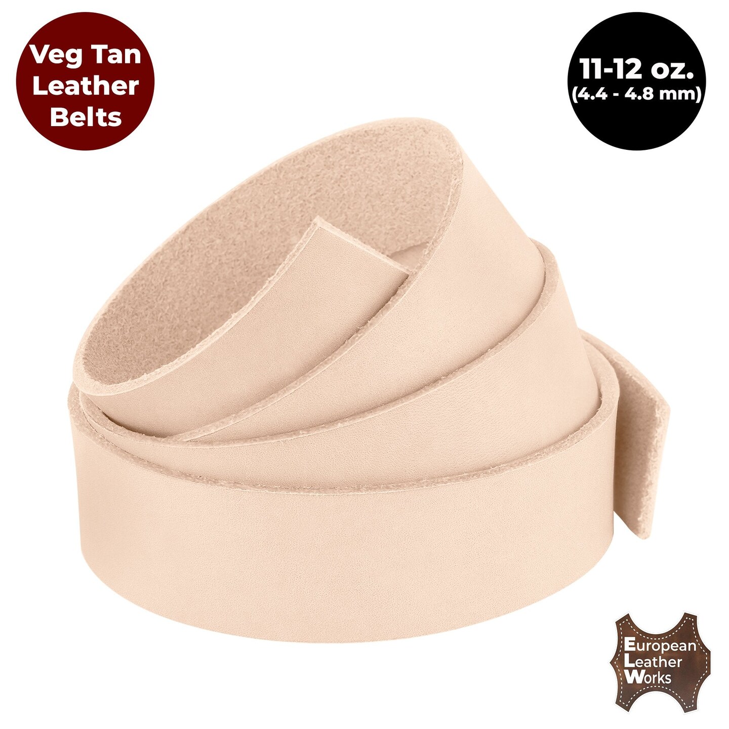 Thick Leather Strip Vegetable Tan Import Cowhide 11-12 oz / 4mm-4.8mm Perfect for Leather Crafting Tool Belts, Straps, Harnesses | Full Grain Leather