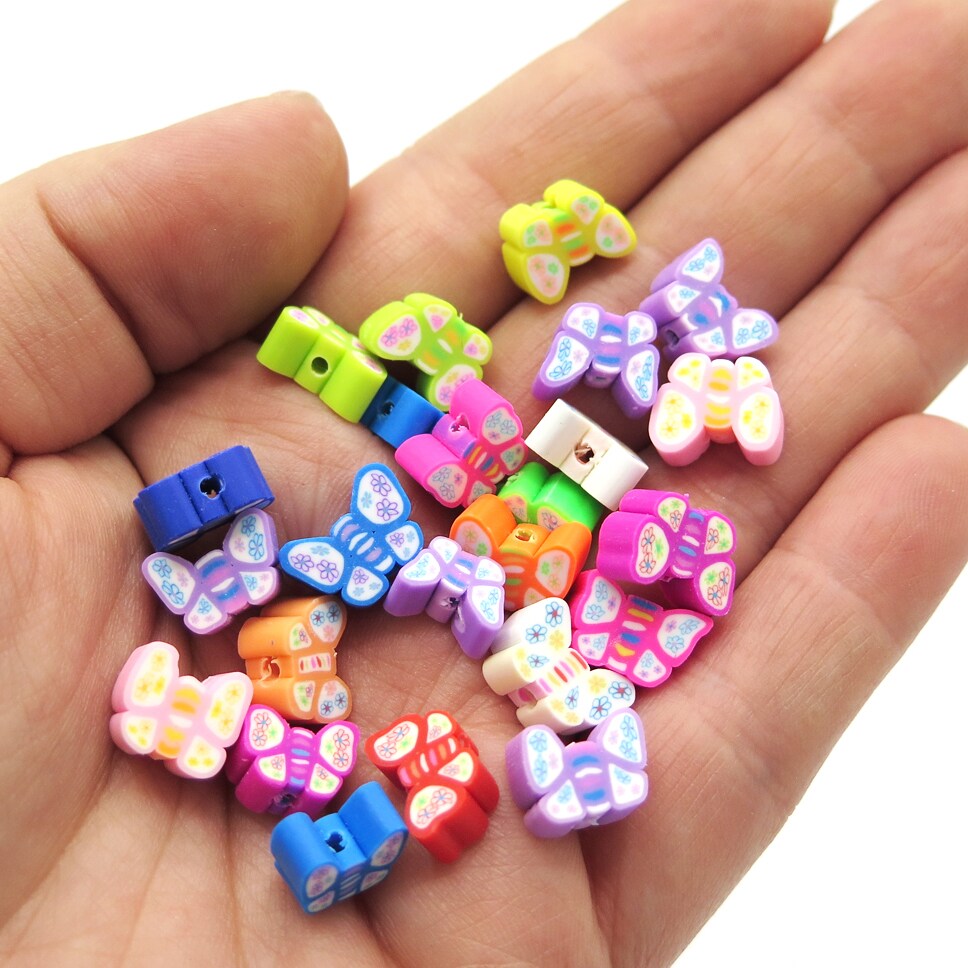 Colorful Butterfly Polymer Clay Beads (K117) (16x)