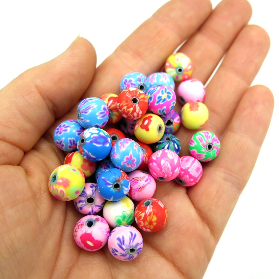Handmade Polymer Clay Round Flower Beads ~ 10mm (K115 (16x)