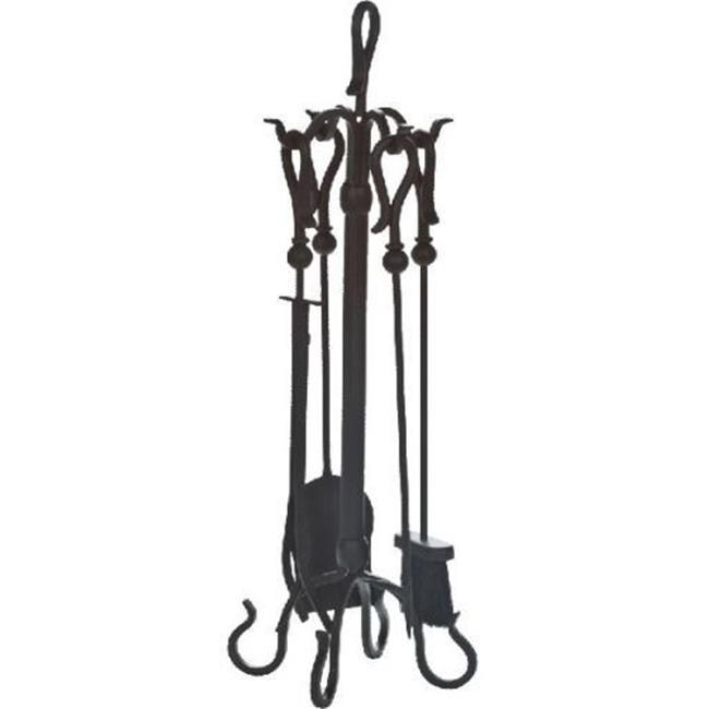 Dagan 5813 Wrought Iron Fireplace Tool Set, Black 5 Piece Fireplace