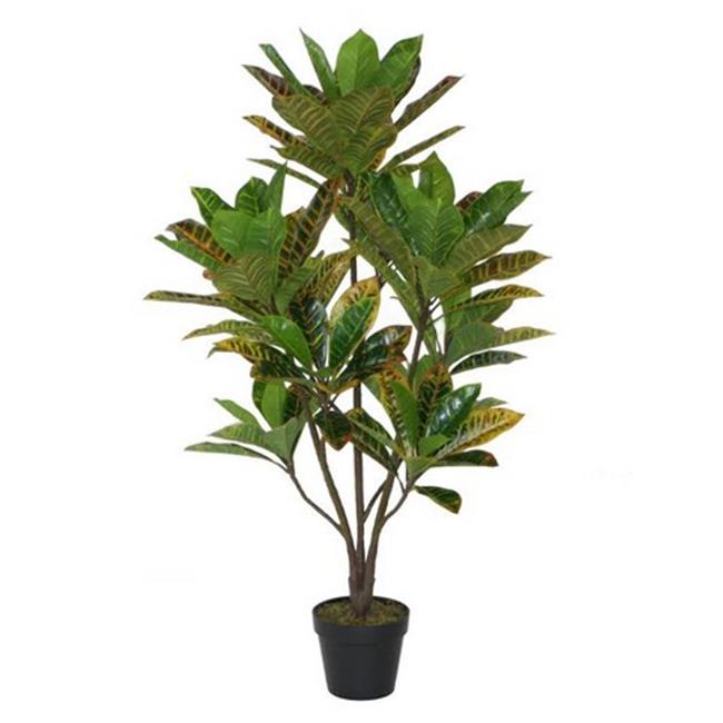 NorthLight 45.75 in. Decorative Potted Artificial Green Yellow & Brown Croton Tree Artificial