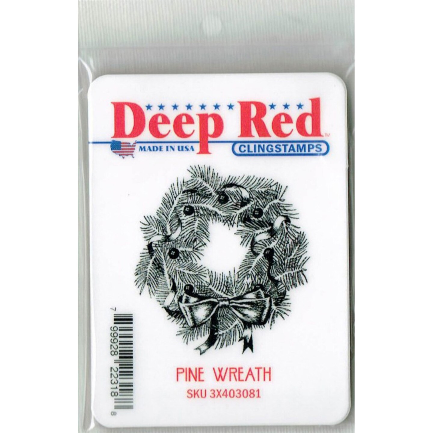 Deep Red Stamps Pine Wreath Rubber Cling Stamp 2 x 2 inches