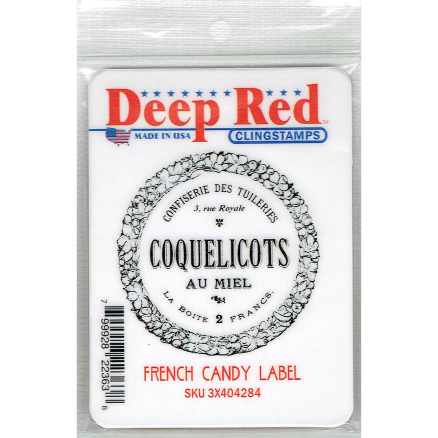 Deep Red Stamps French Candy Label Rubber Cling Stamp 2 x 2 inches