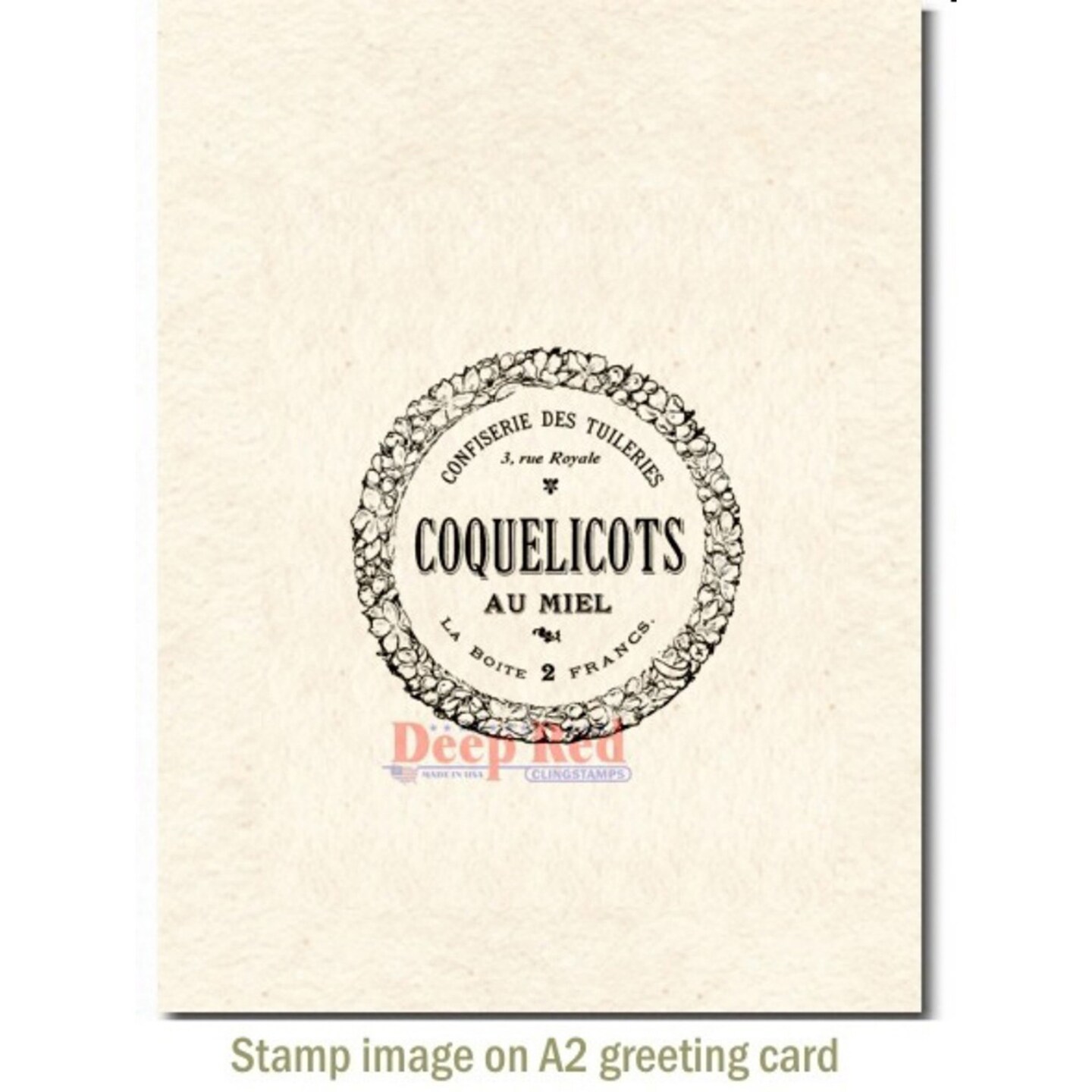 Deep Red Stamps French Candy Label Rubber Cling Stamp 2 x 2 inches