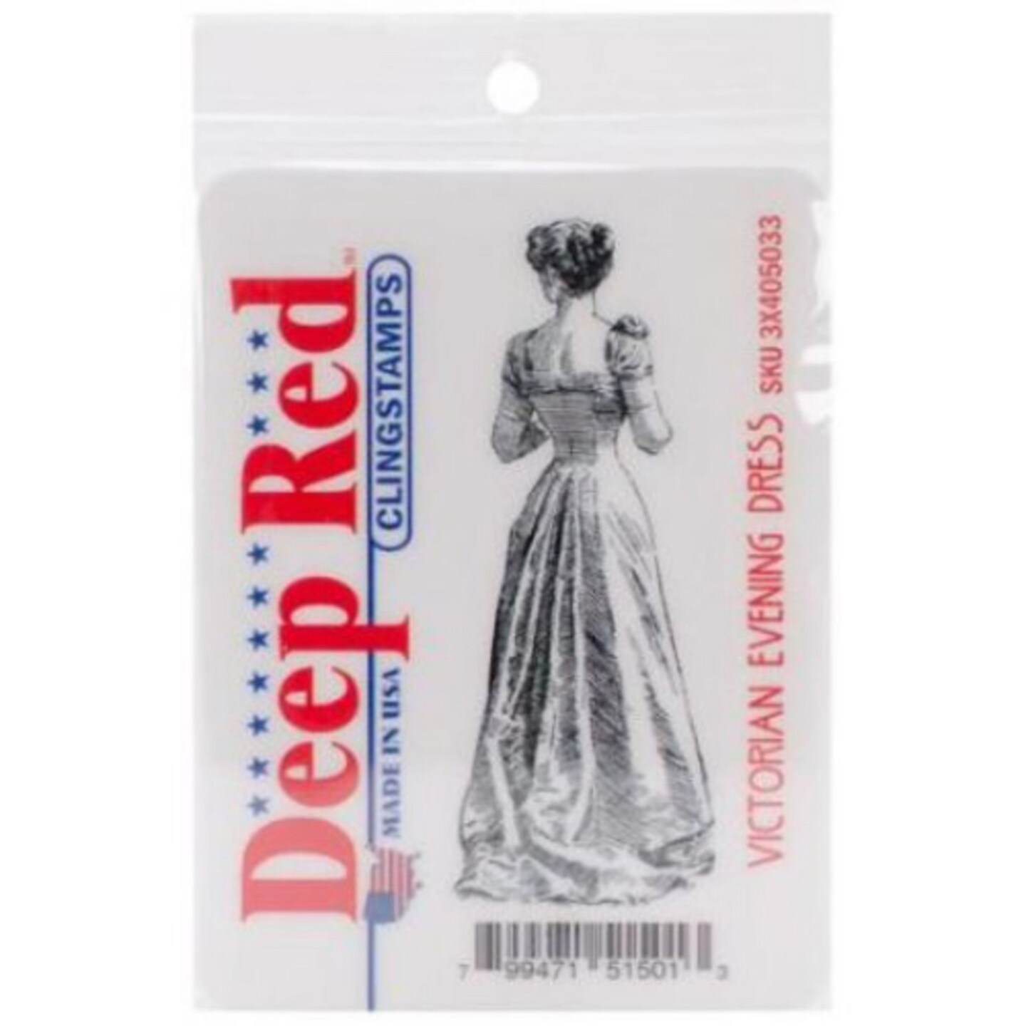 Deep Red Stamps Victorian Evening Dress Rubber Cling Stamp 1.25 x 3.2 inches