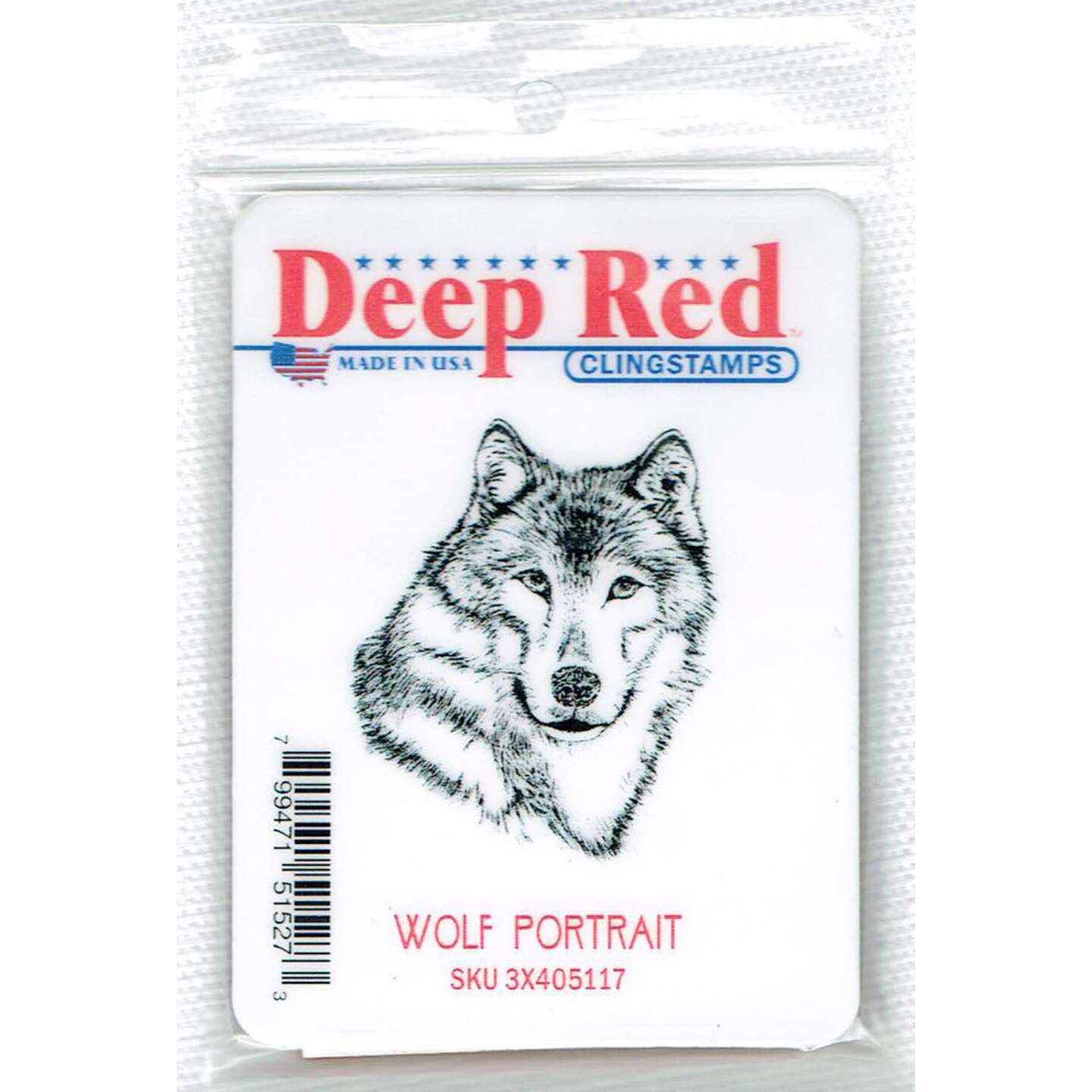 Deep Red Stamps Wolf Portrait Rubber Cling Stamp 1.75 x 2 inches