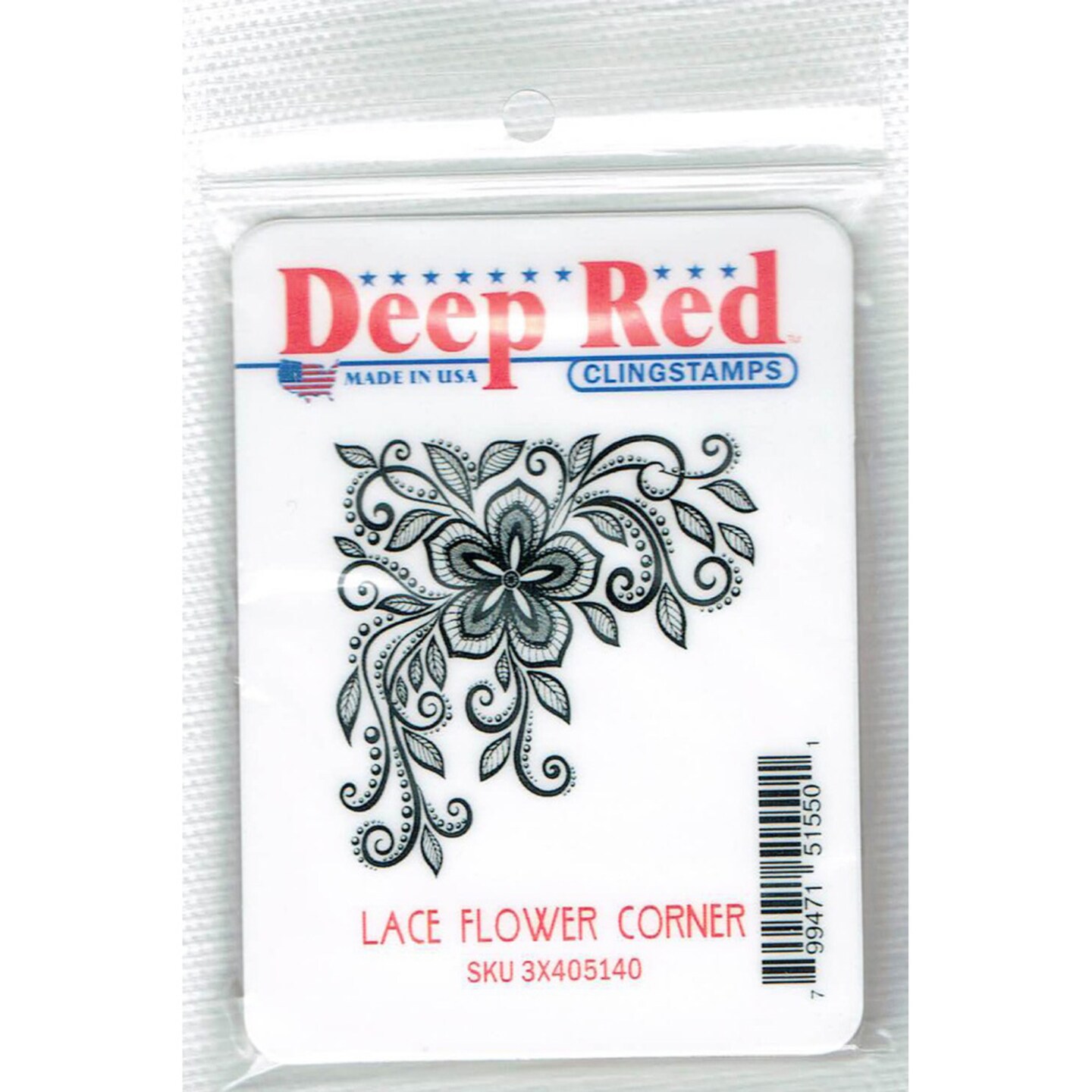 Deep Red Stamps Lace Flower Corner Rubber Cling Stamp 2 x 2 inches