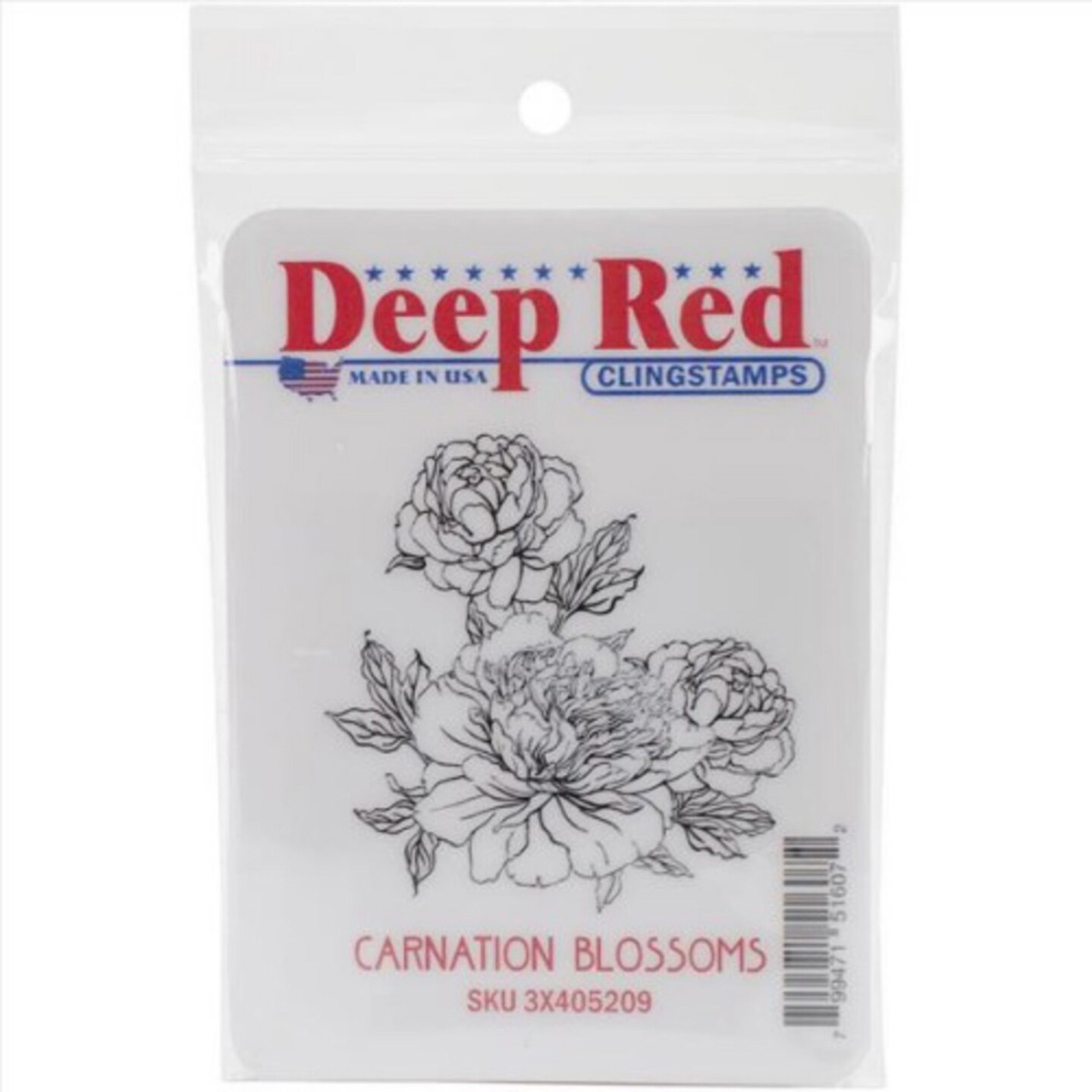 Deep Red Stamps Carnation Blooms Rubber Cling Stamp 2 x 2 inches