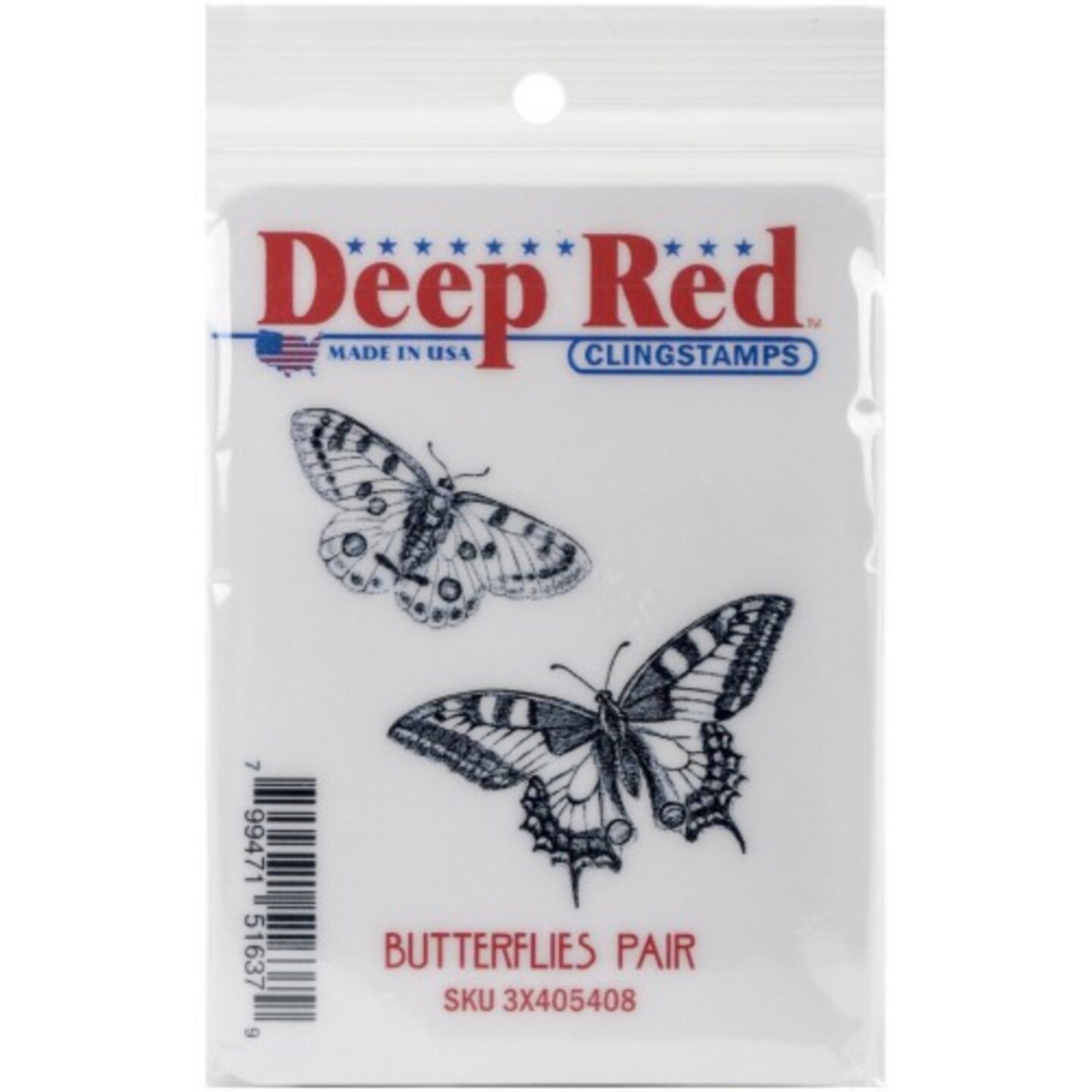 Deep Red Stamps Butterflies Pair Rubber Cling Stamp 2 x 2 inches