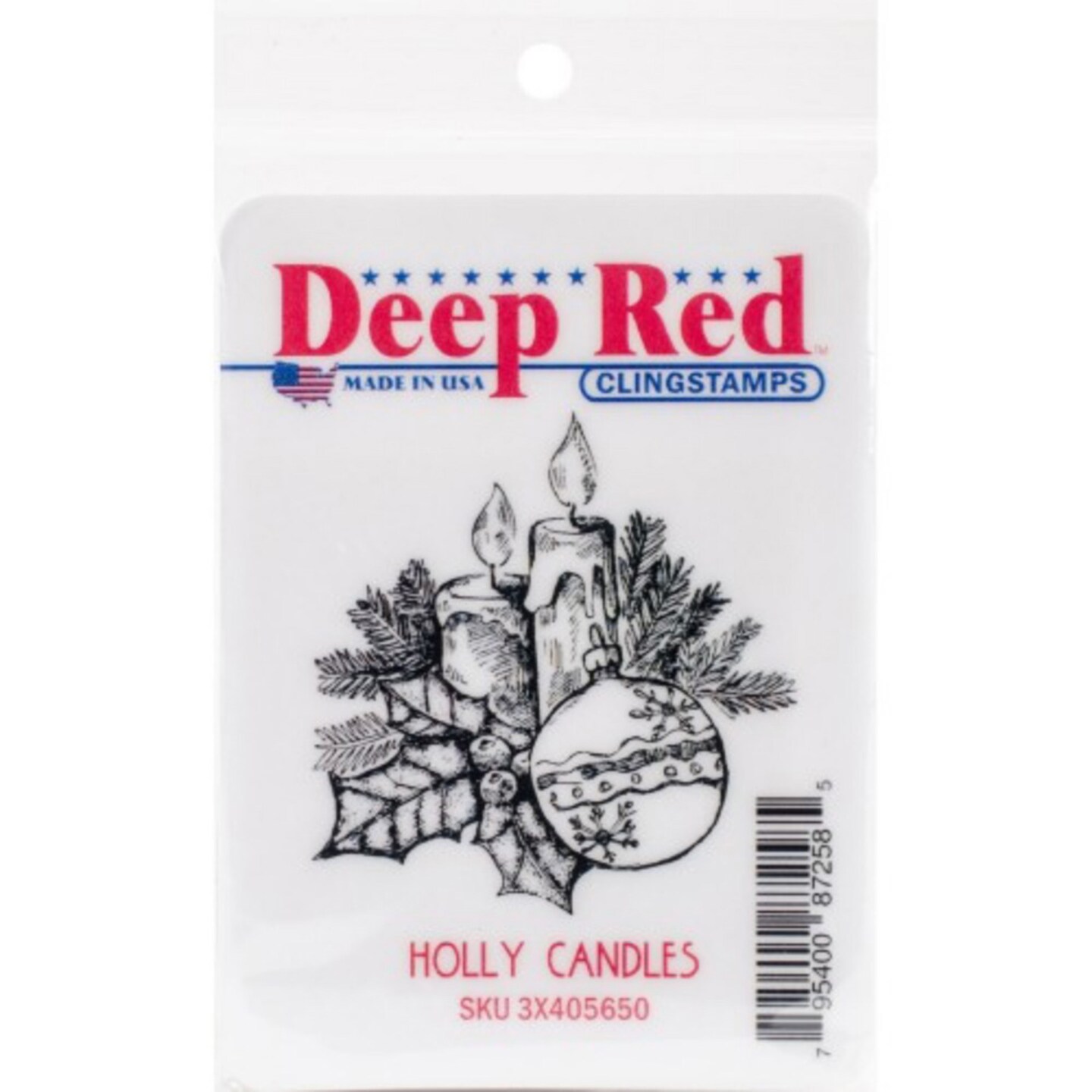 Deep Red Stamps Holly Candles Rubber Cling Stamp 2 x 2.1 inches
