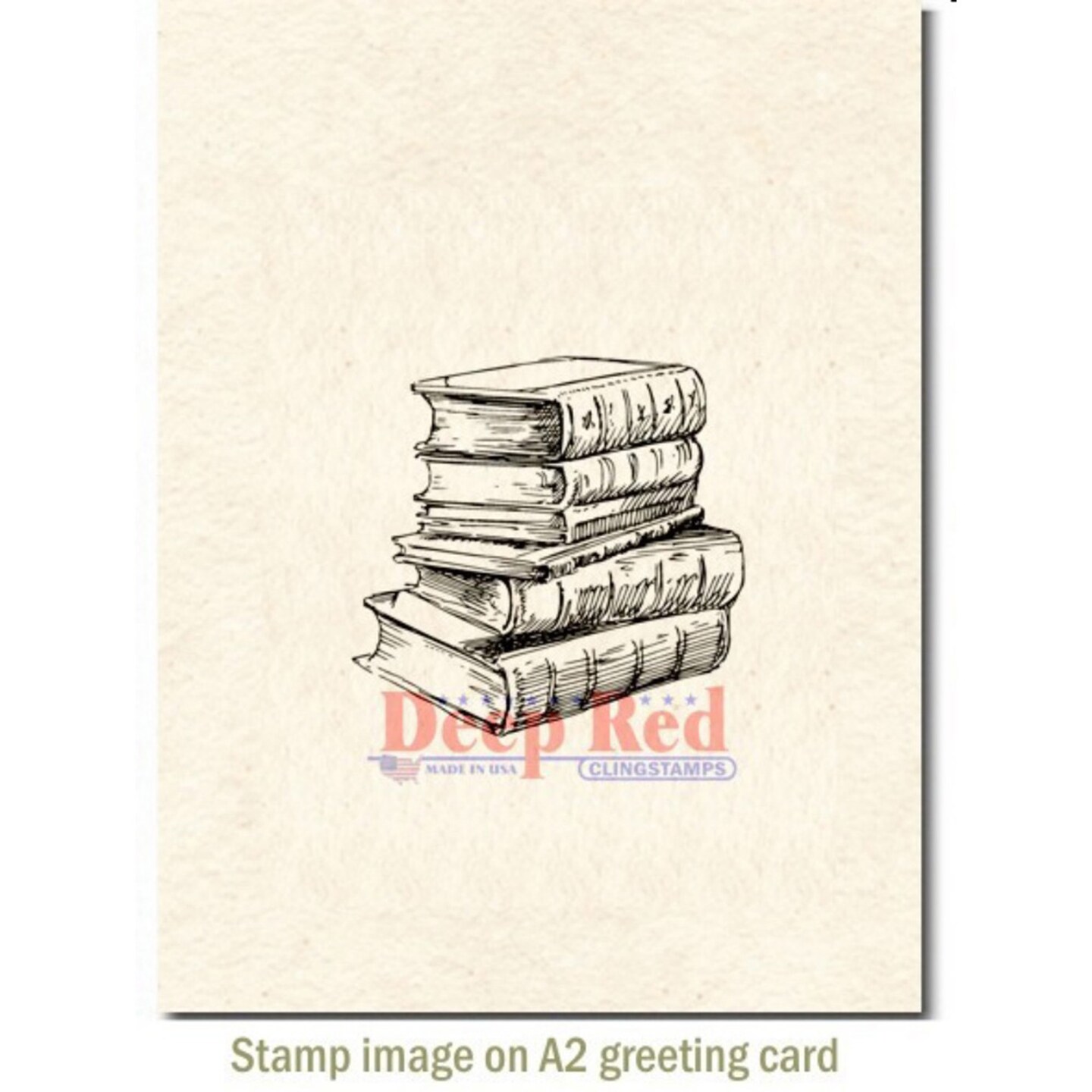 Deep Red Stamps Library Books Rubber Cling Stamp 2.1 x 2.1 inches