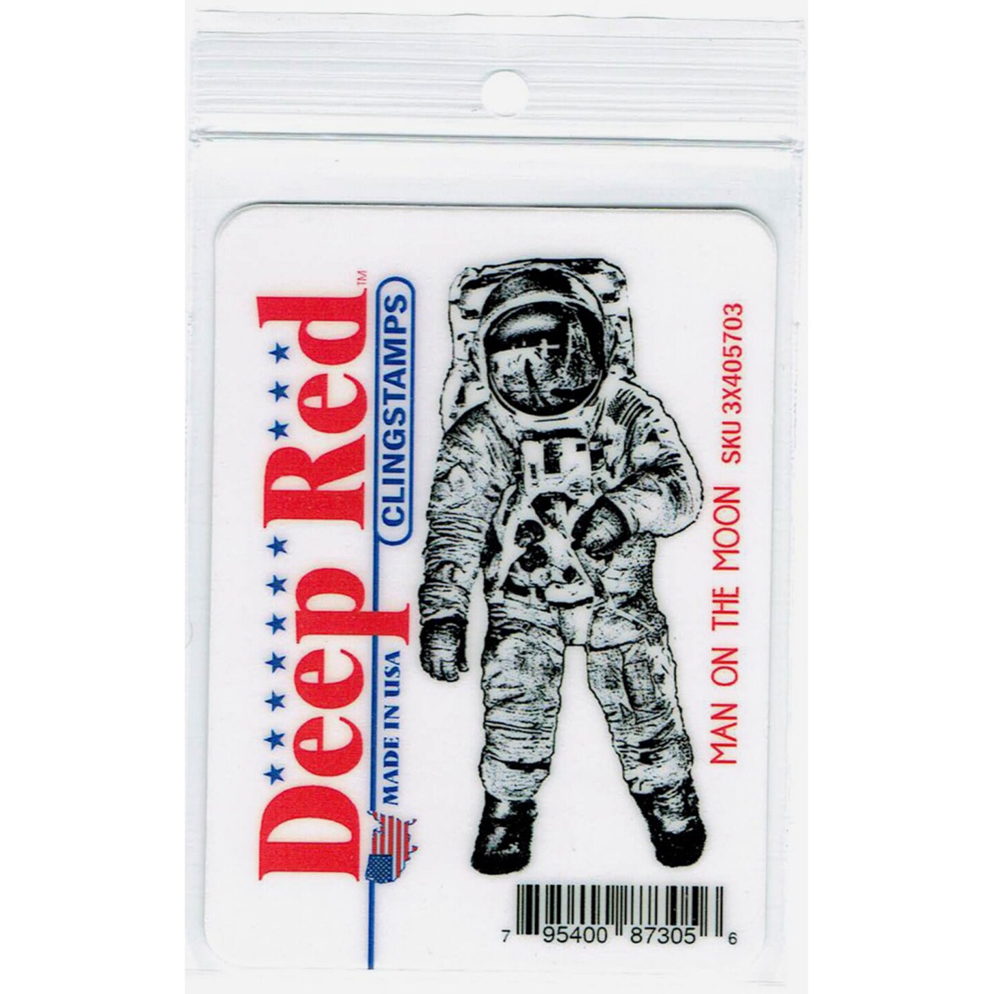 Deep Red Stamps Man on the Moon Rubber Cling Stamp 1.5 x 3.2 inches