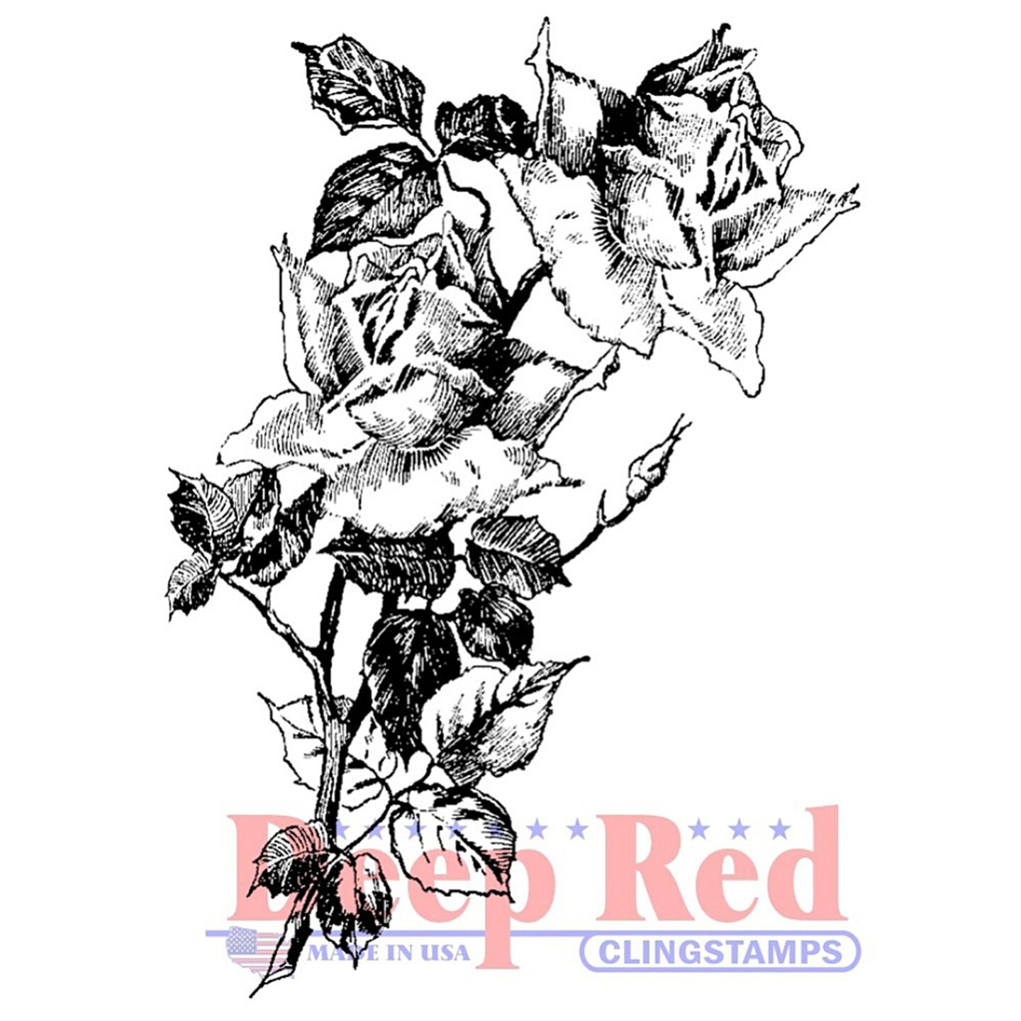 Deep Red Stamps Roses Pen and Ink Rubber Cling Stamp 2 x 3 inches