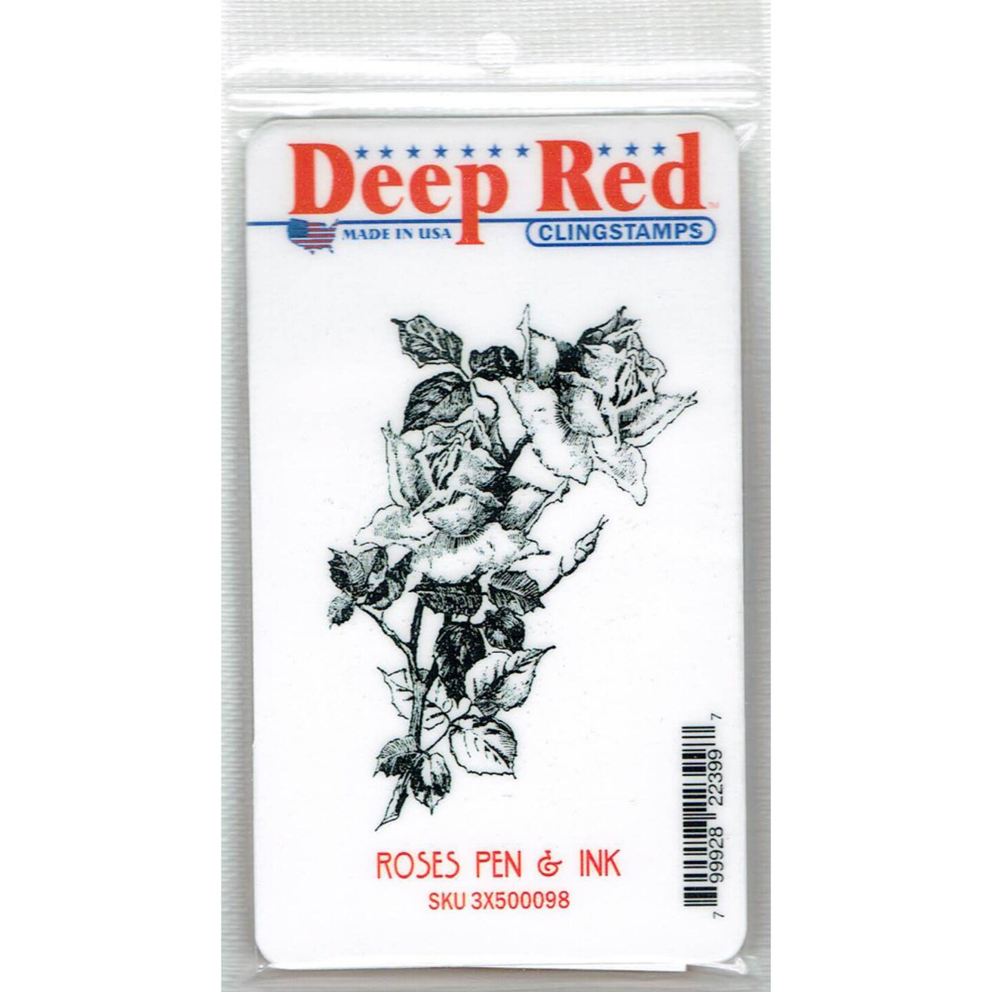 Deep Red Stamps Roses Pen and Ink Rubber Cling Stamp 2 x 3 inches