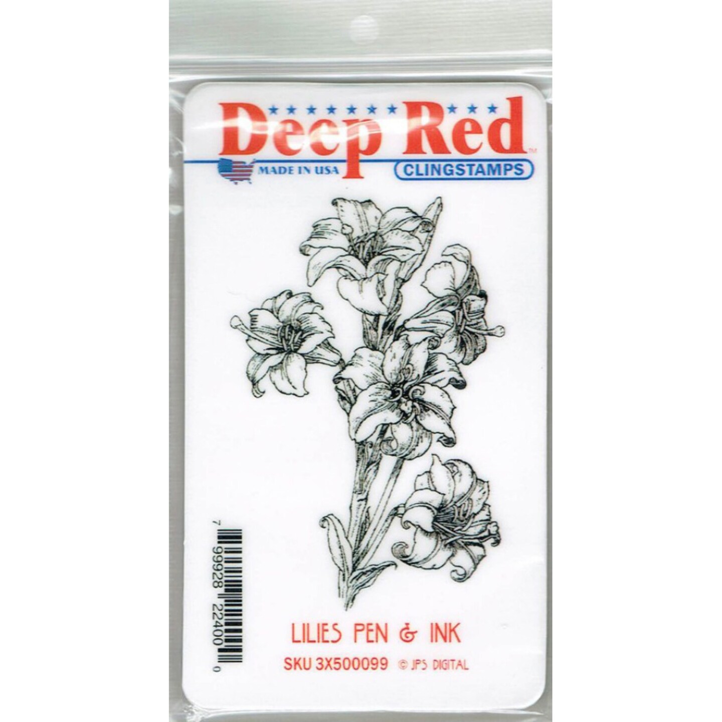 Deep Red Stamps Lilies Pen and Ink Rubber Cling Stamp 2 x 3 inches