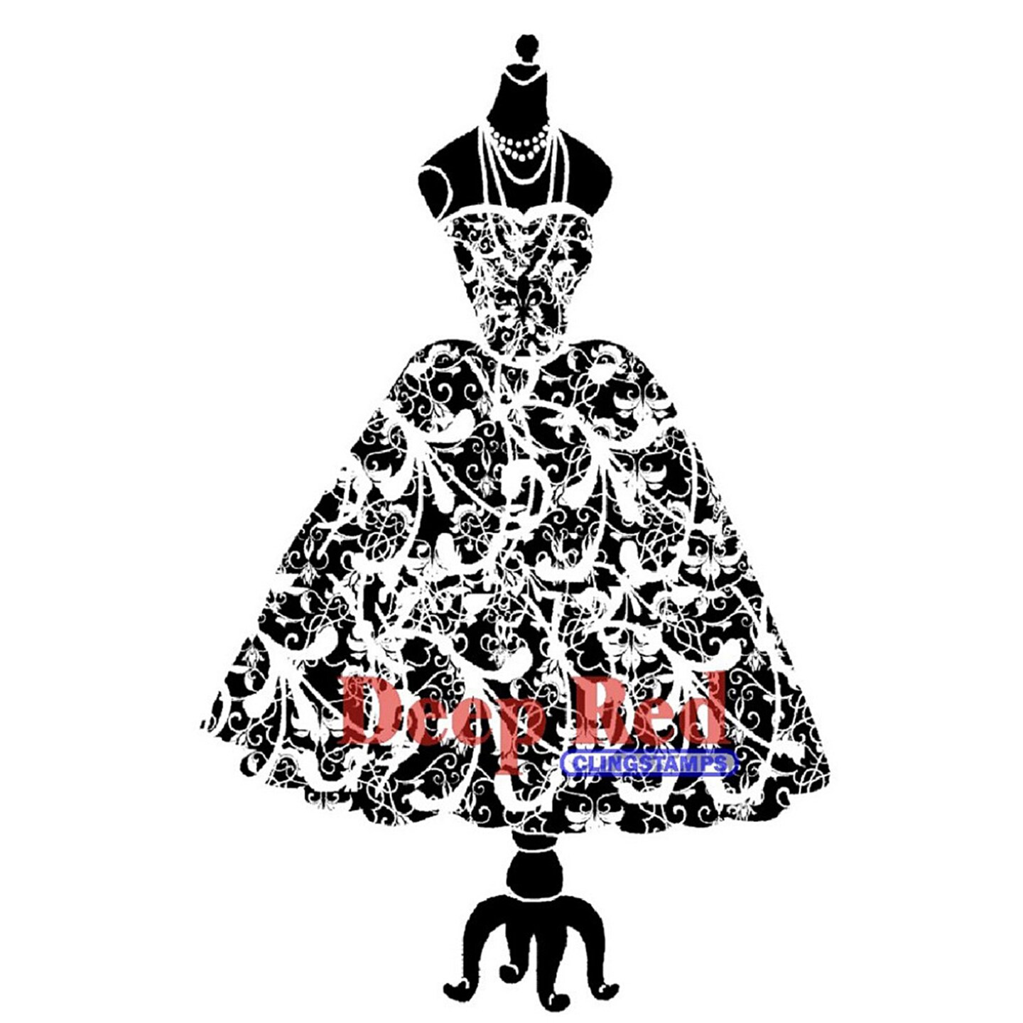 Deep Red Stamps Dress Form Flourish Rubber Cling Stamp 1.9 x 3 inches