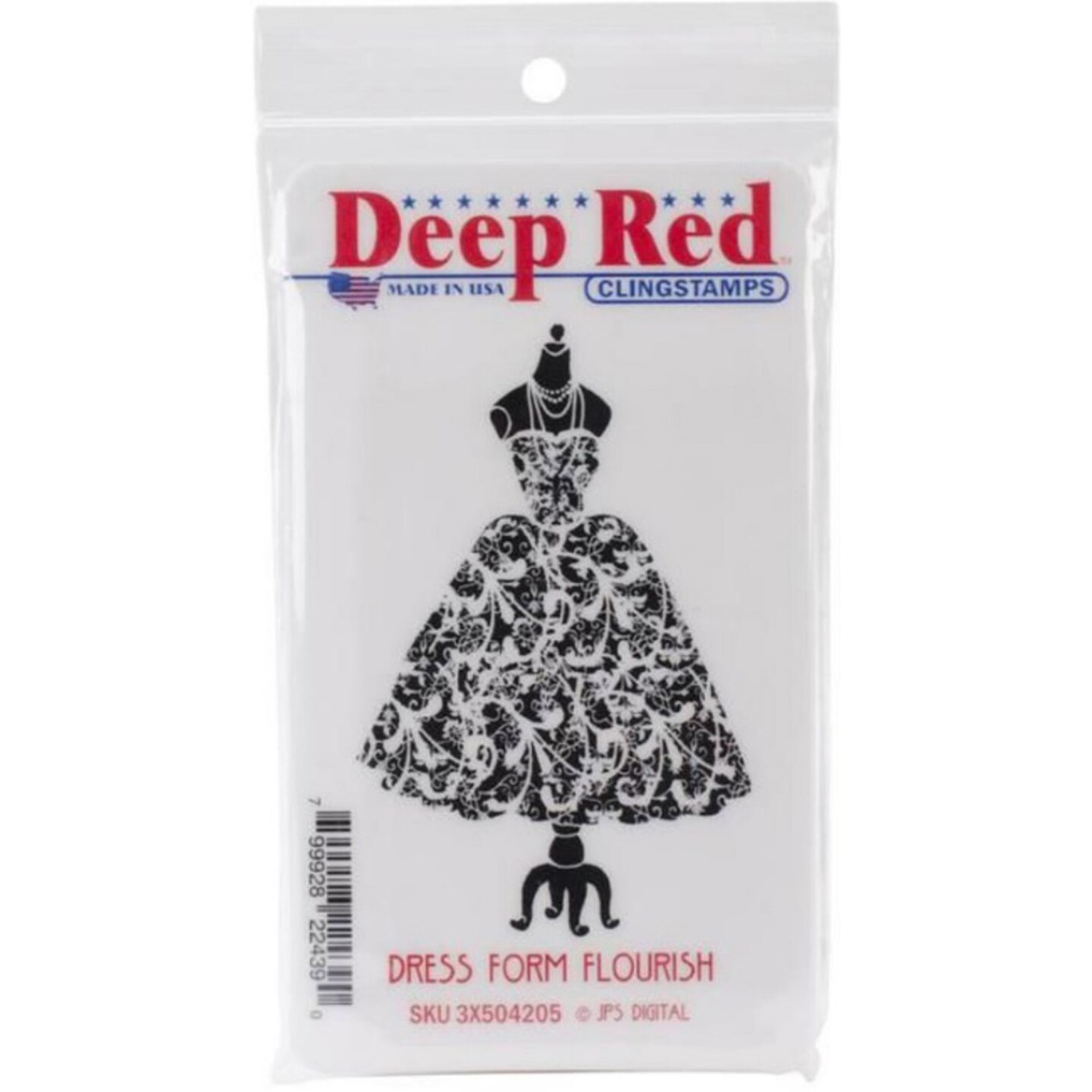 Deep Red Stamps Dress Form Flourish Rubber Cling Stamp 1.9 x 3 inches