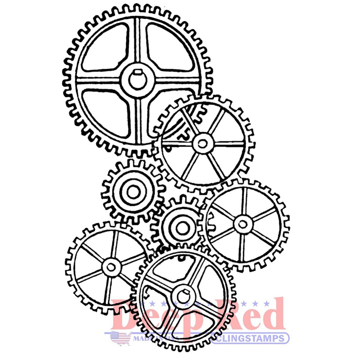 Deep Red Stamps Gears Background Rubber Cling Stamp 2.1 x 3 inches