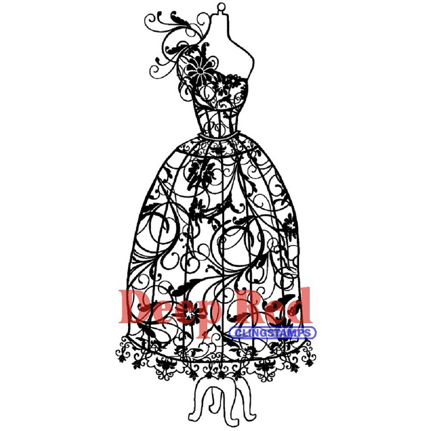 Deep Red Stamps Dress Form Floral Corsage Rubber Cling Stamp 1.5 x 3 inches