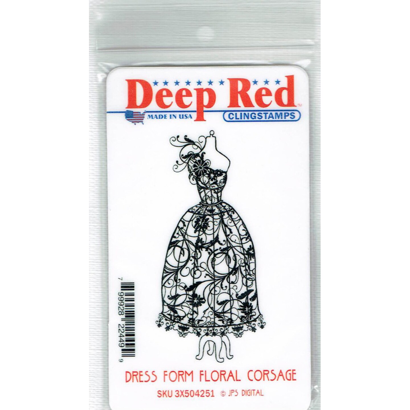 Deep Red Stamps Dress Form Floral Corsage Rubber Cling Stamp 1.5 x 3 inches
