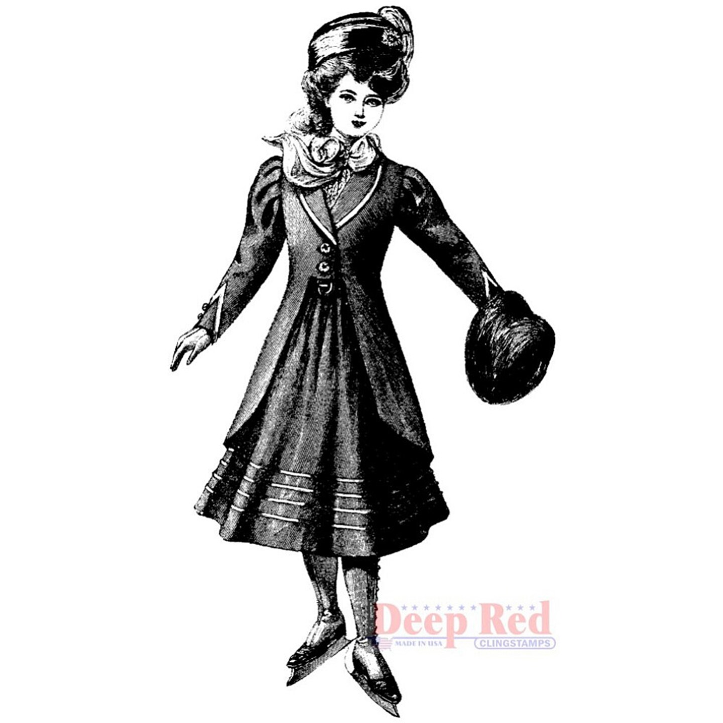 Deep Red Stamps Vintage Skating Girl Rubber Cling Stamp 1.75 x 3.25 inches