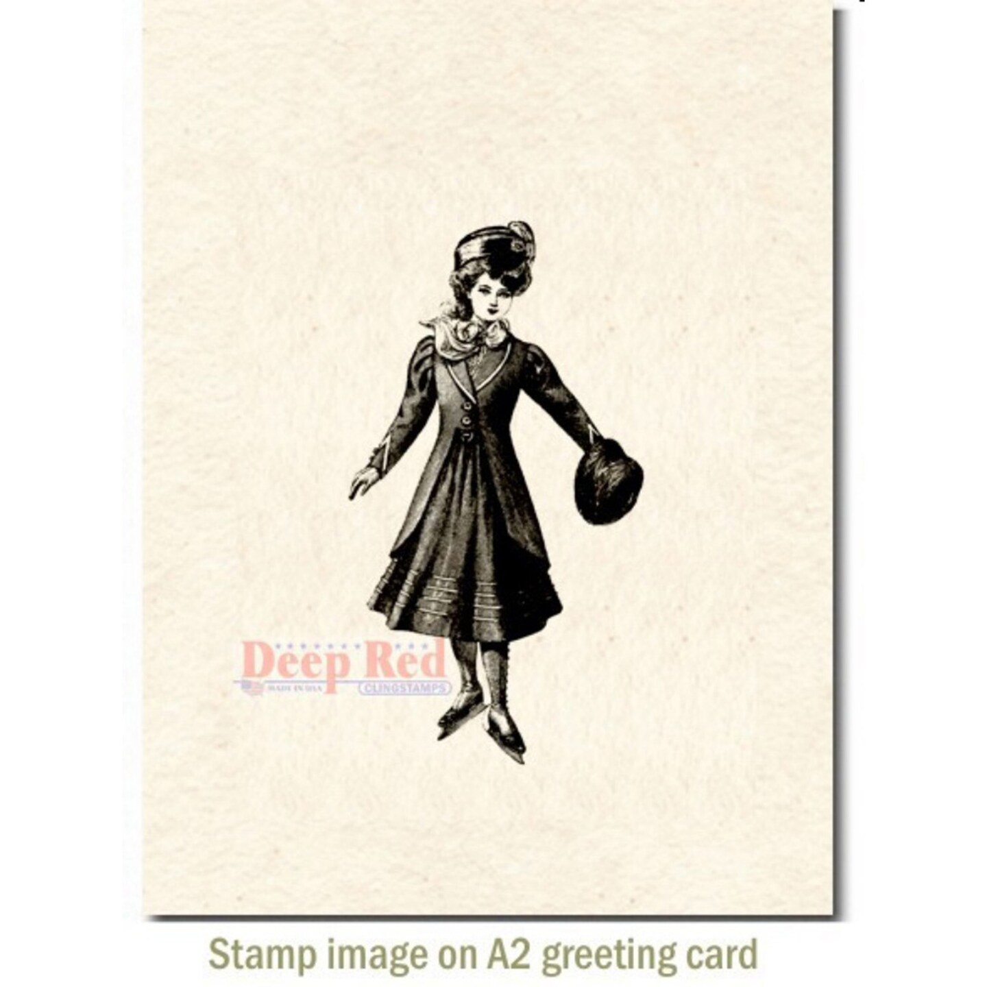 Deep Red Stamps Vintage Skating Girl Rubber Cling Stamp 1.75 x 3.25 inches