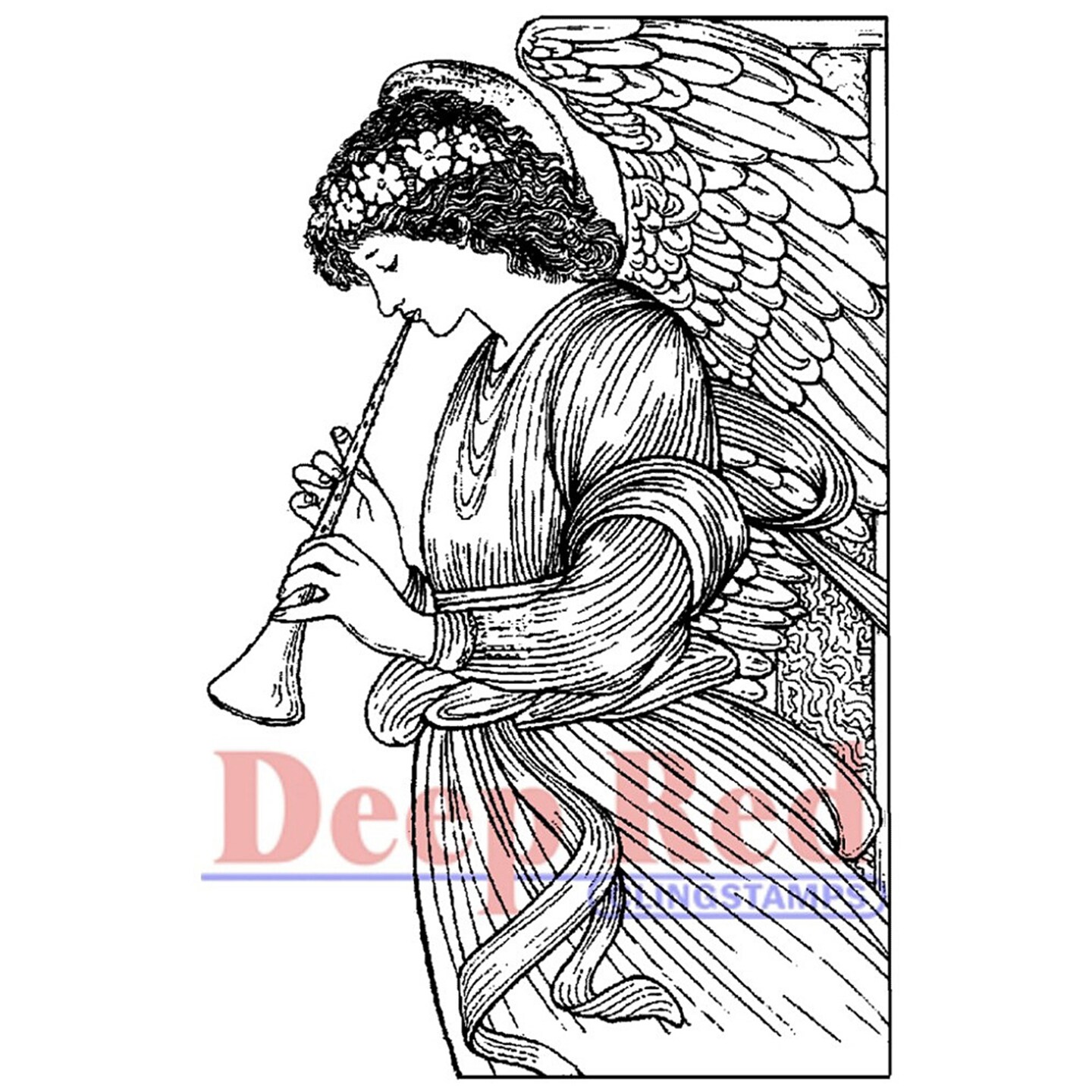 Deep Red Stamps Angel with Flute Rubber Cling Stamp 2.1 x 3.2 inches