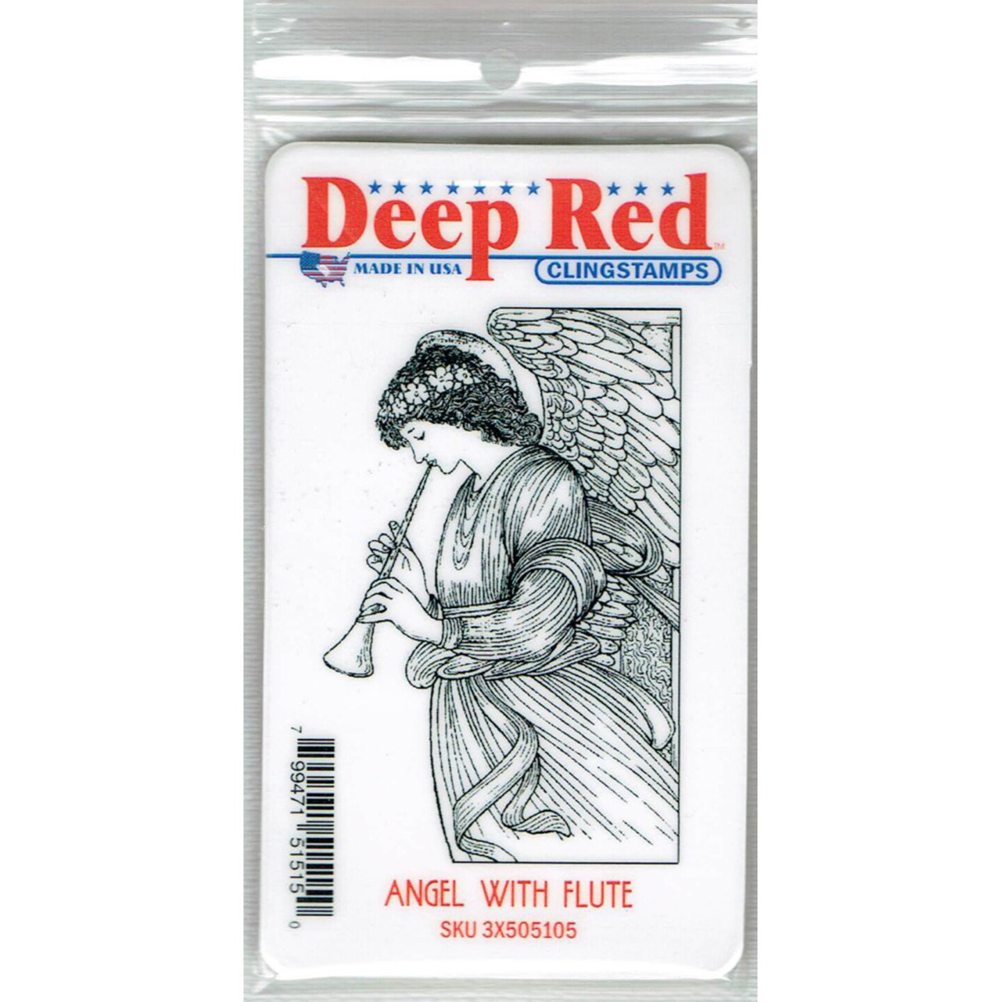 Deep Red Stamps Angel with Flute Rubber Cling Stamp 2.1 x 3.2 inches