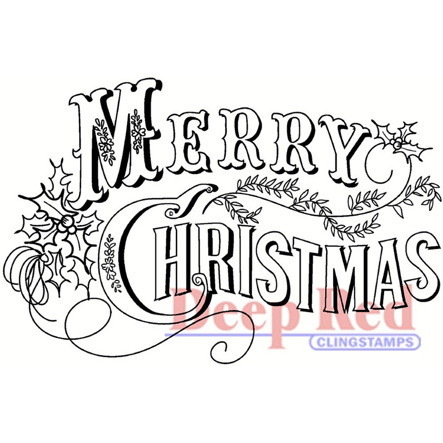 Deep Red Stamps Vintage Merry Christmas Rubber Cling Stamp 3.2 x 2.1 inches