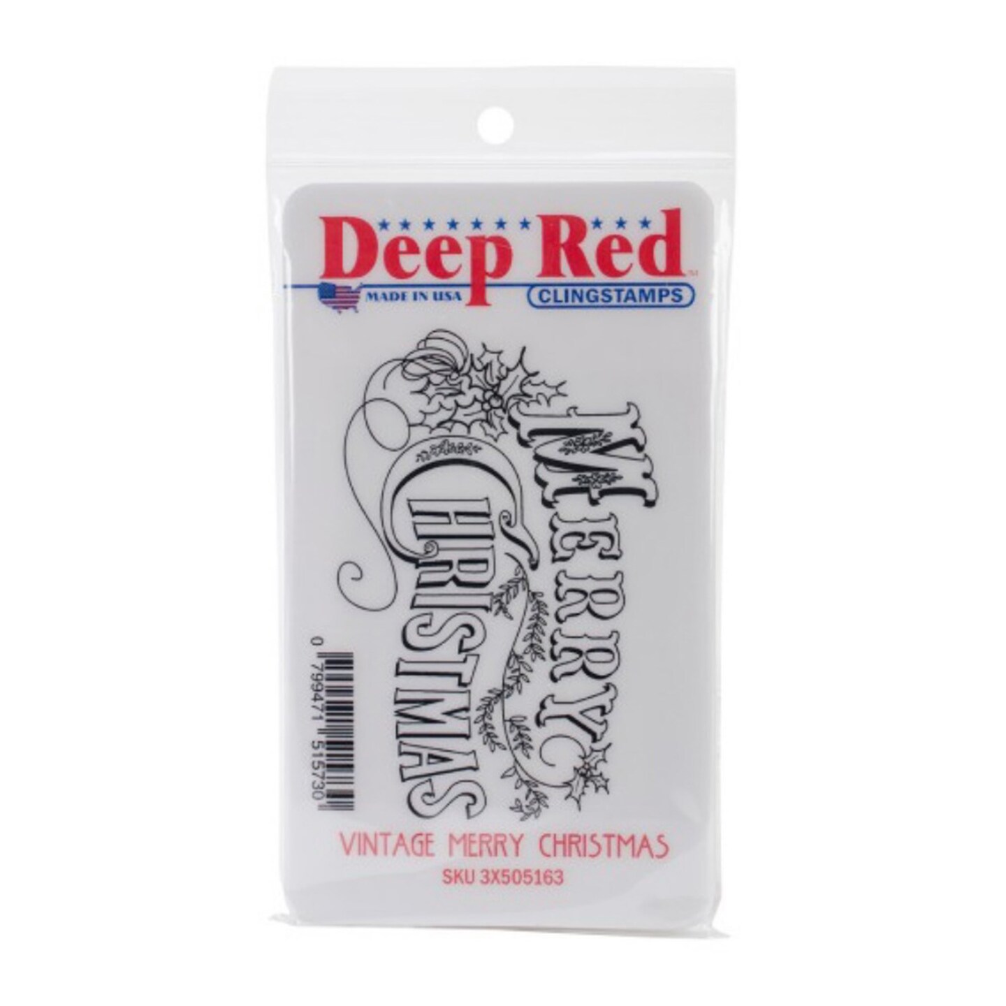 Deep Red Stamps Vintage Merry Christmas Rubber Cling Stamp 3.2 x 2.1 inches