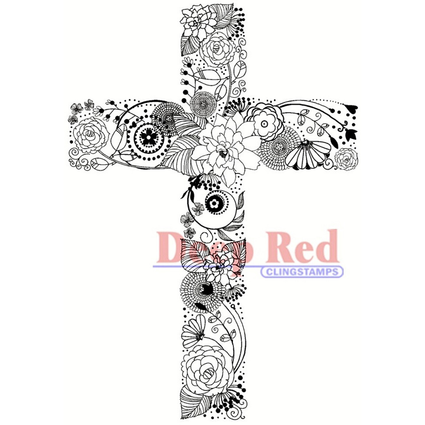 Deep Red Stamps Floral Cross Rubber Cling Stamp 2.1 x 3 inches