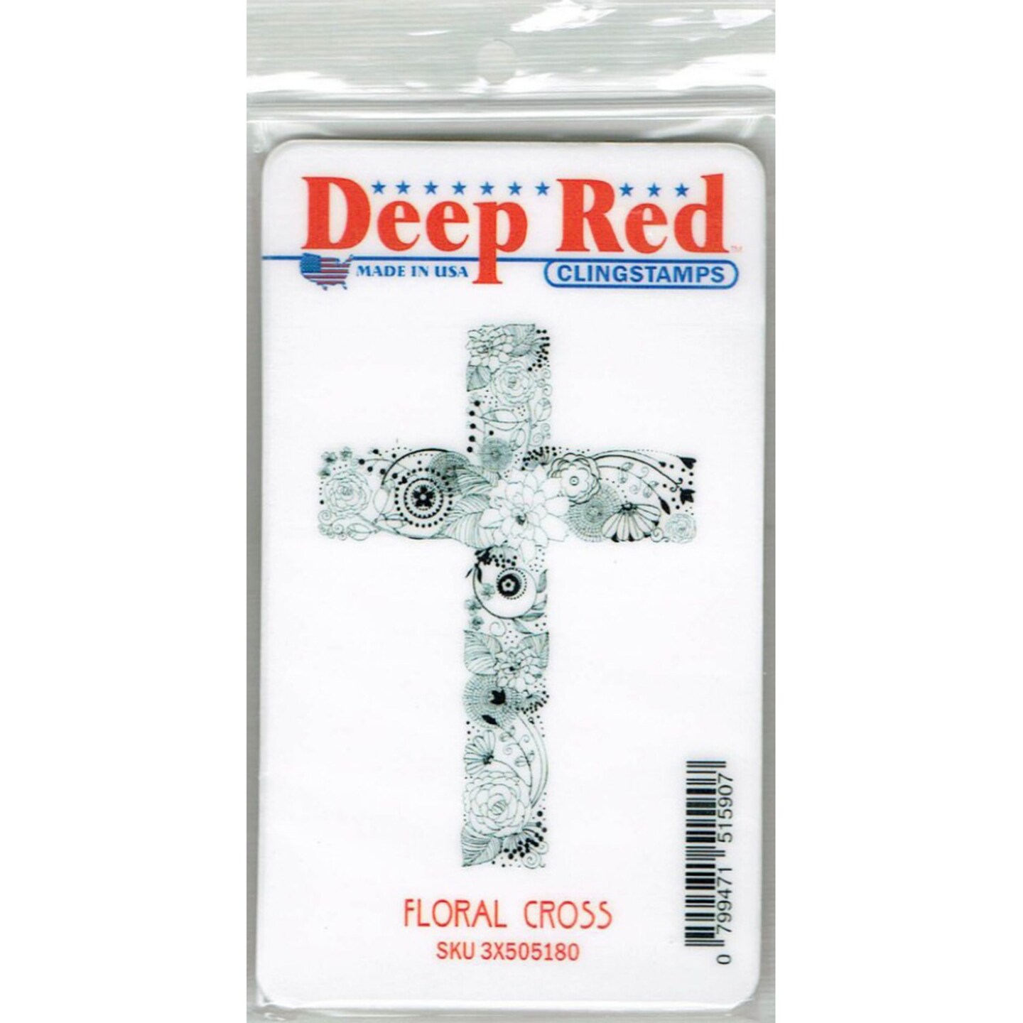Deep Red Stamps Floral Cross Rubber Cling Stamp 2.1 x 3 inches