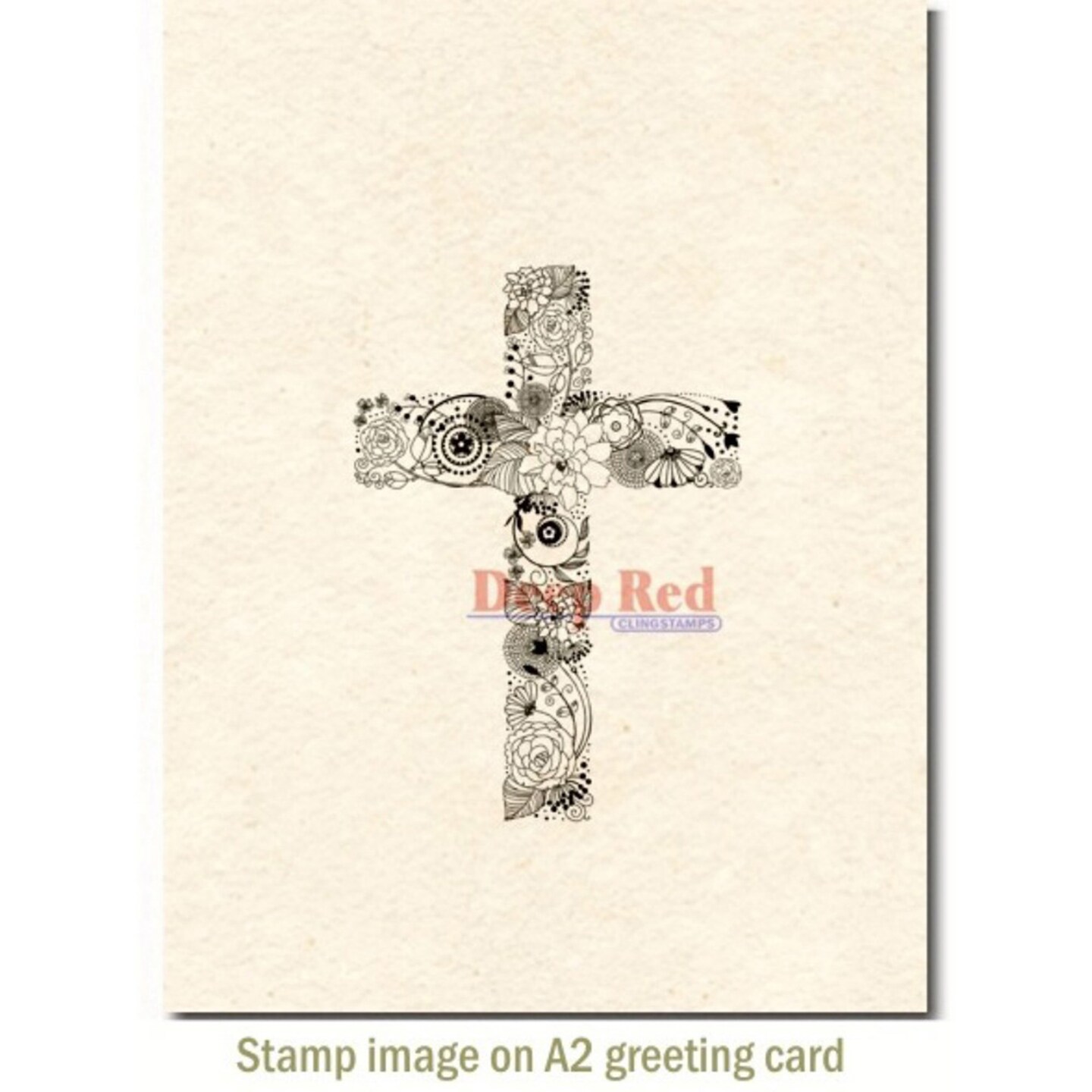 Deep Red Stamps Floral Cross Rubber Cling Stamp 2.1 x 3 inches