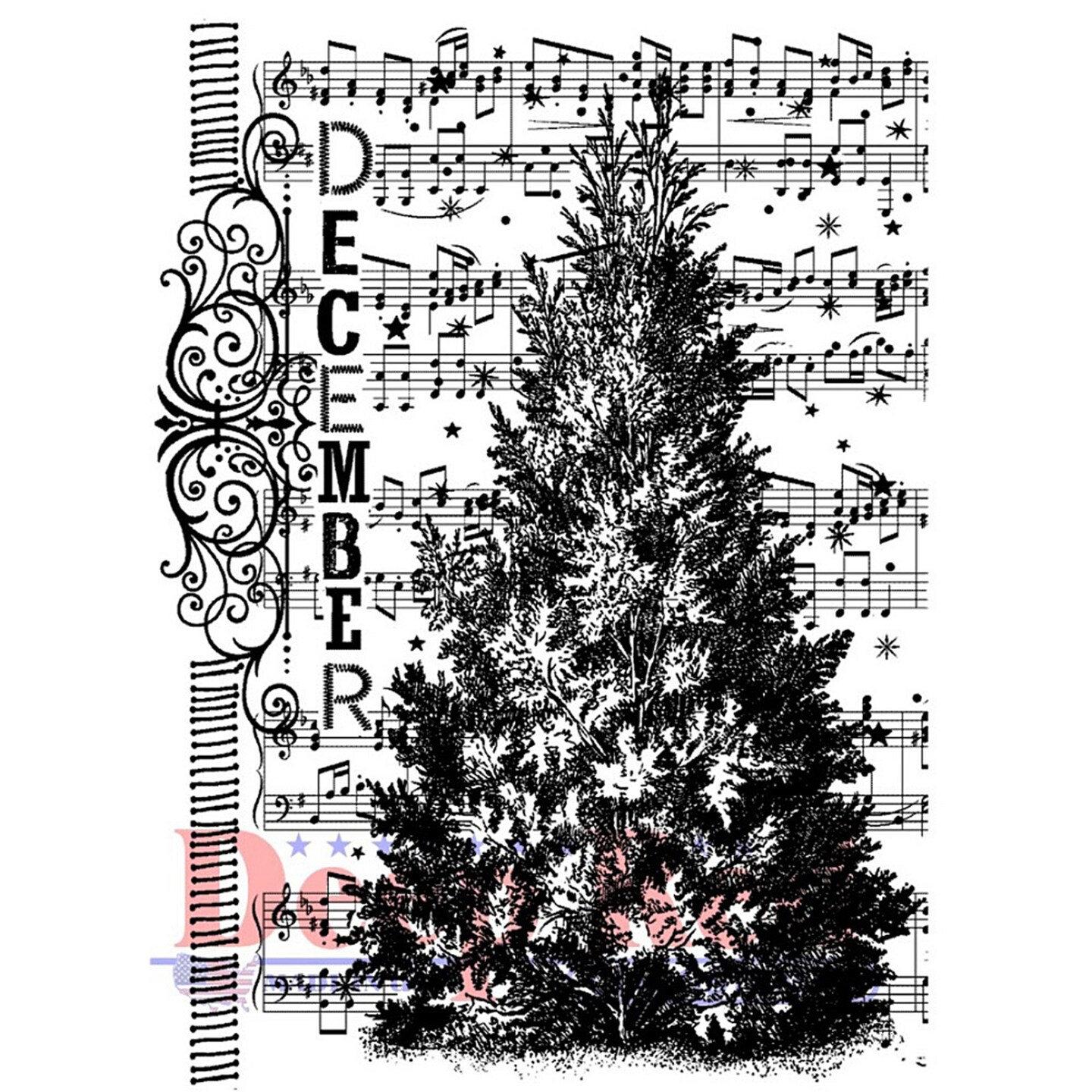 Deep Red Stamps December Tree Rubber Cling Stamp 2.1 x 3 inches