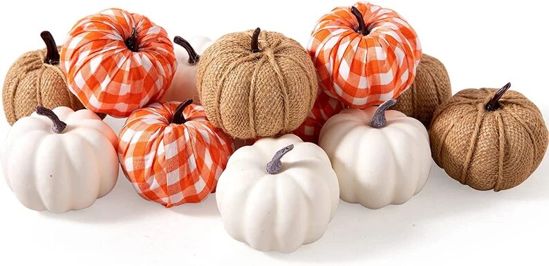 Assorted Fake Pumpkins Buffalo Plaid Mini Pumpkins